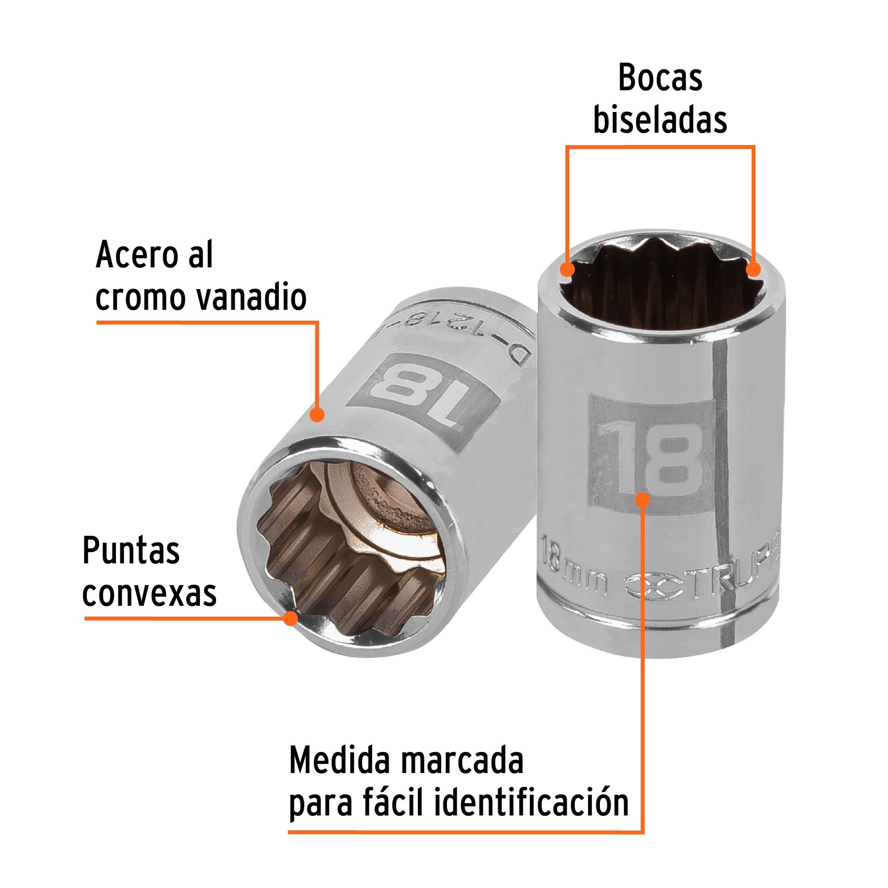 Dado de 18 mm, 12 puntas, cuadro 1/2", Truper