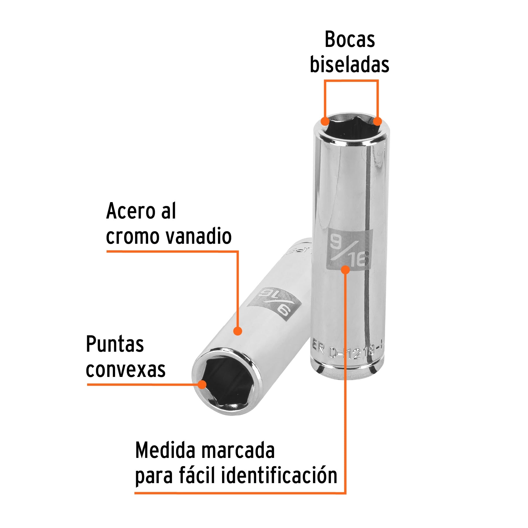 Dado largo de 9/16", 6 puntas, cuadro 1/2", Truper
