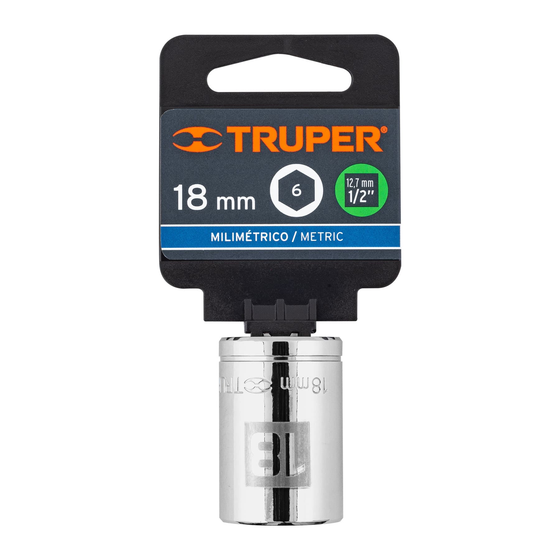 Dado de 18 mm, 6 puntas, cuadro 1/2", Truper