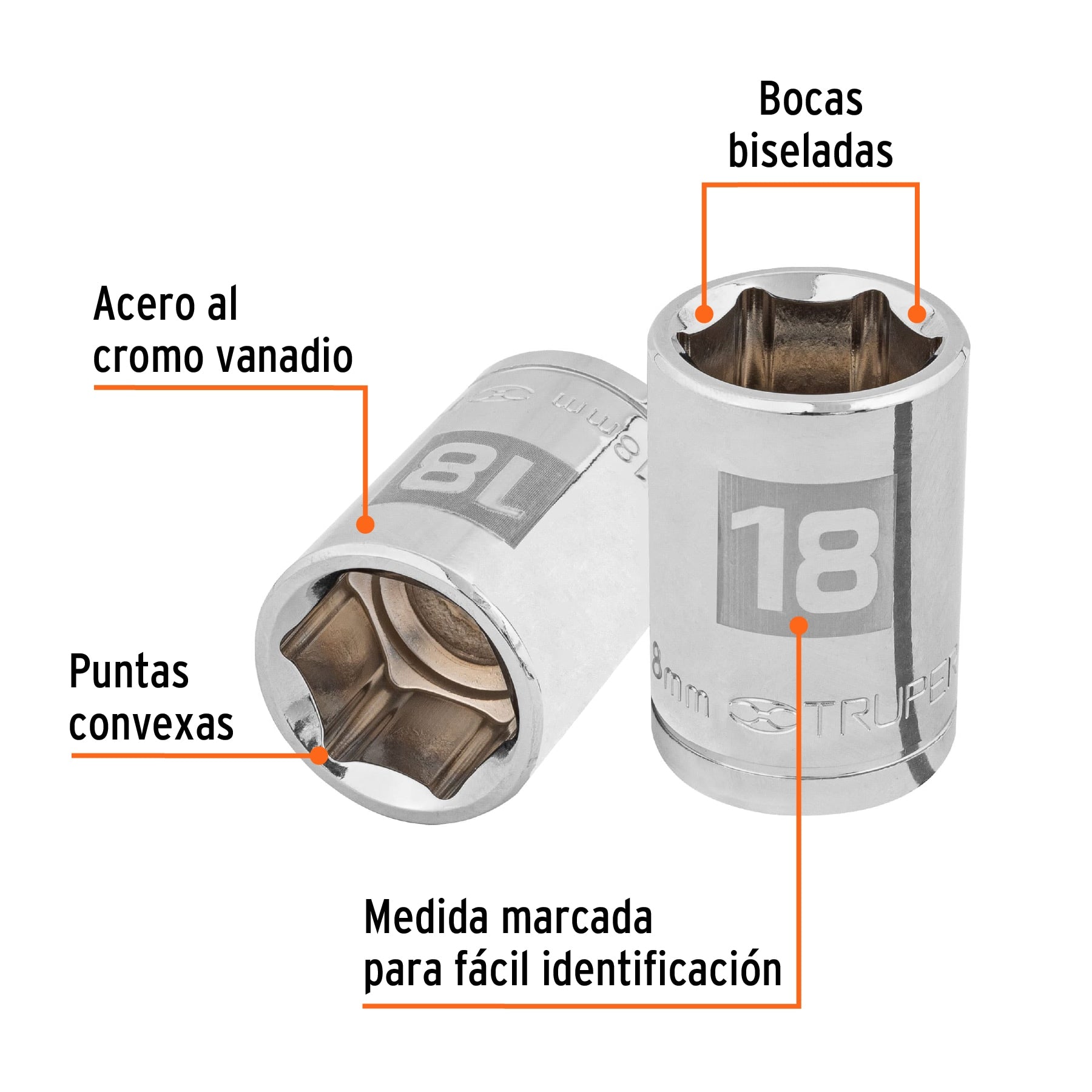 Dado de 18 mm, 6 puntas, cuadro 1/2", Truper