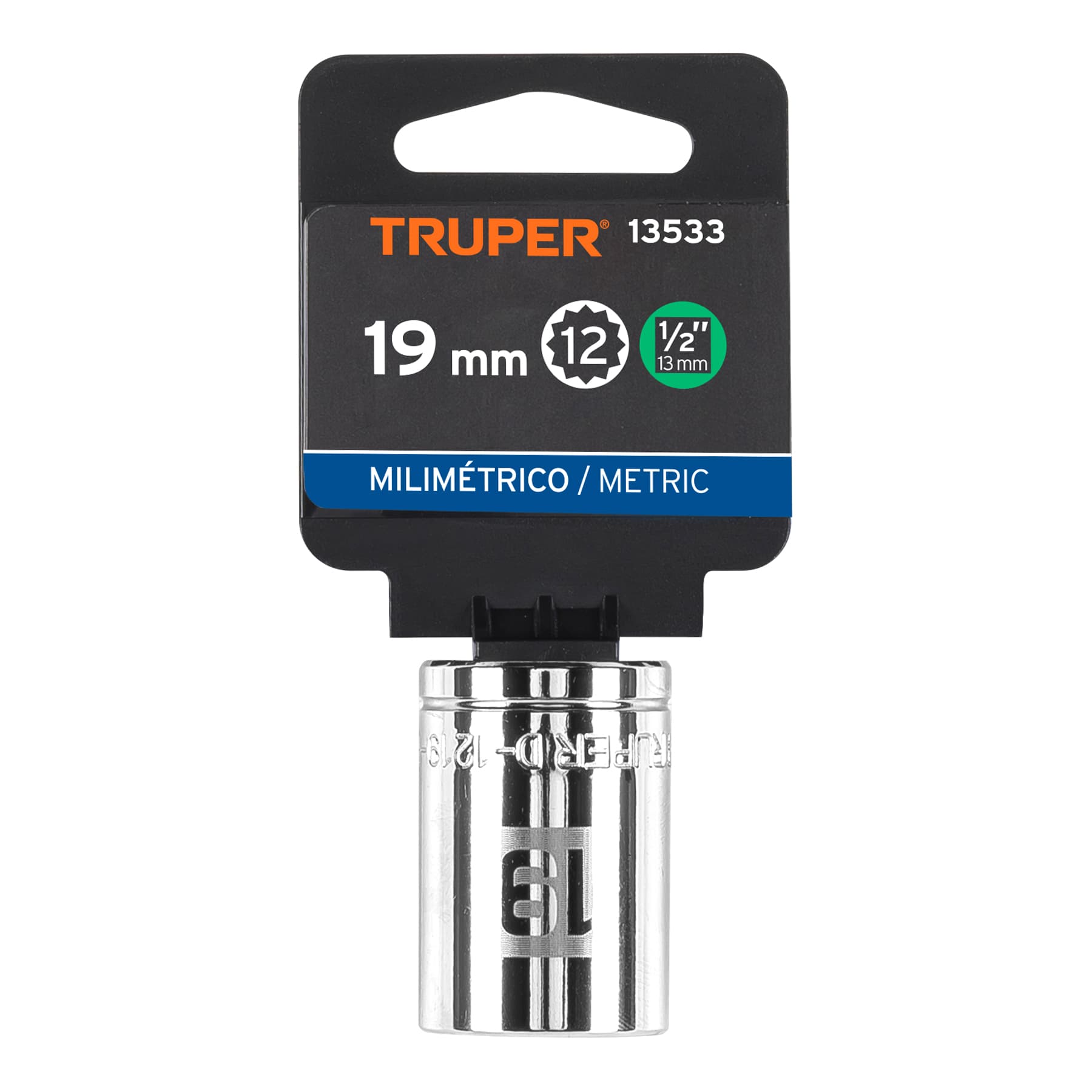 Dado de 19 mm, 12 puntas, cuadro 1/2", Truper