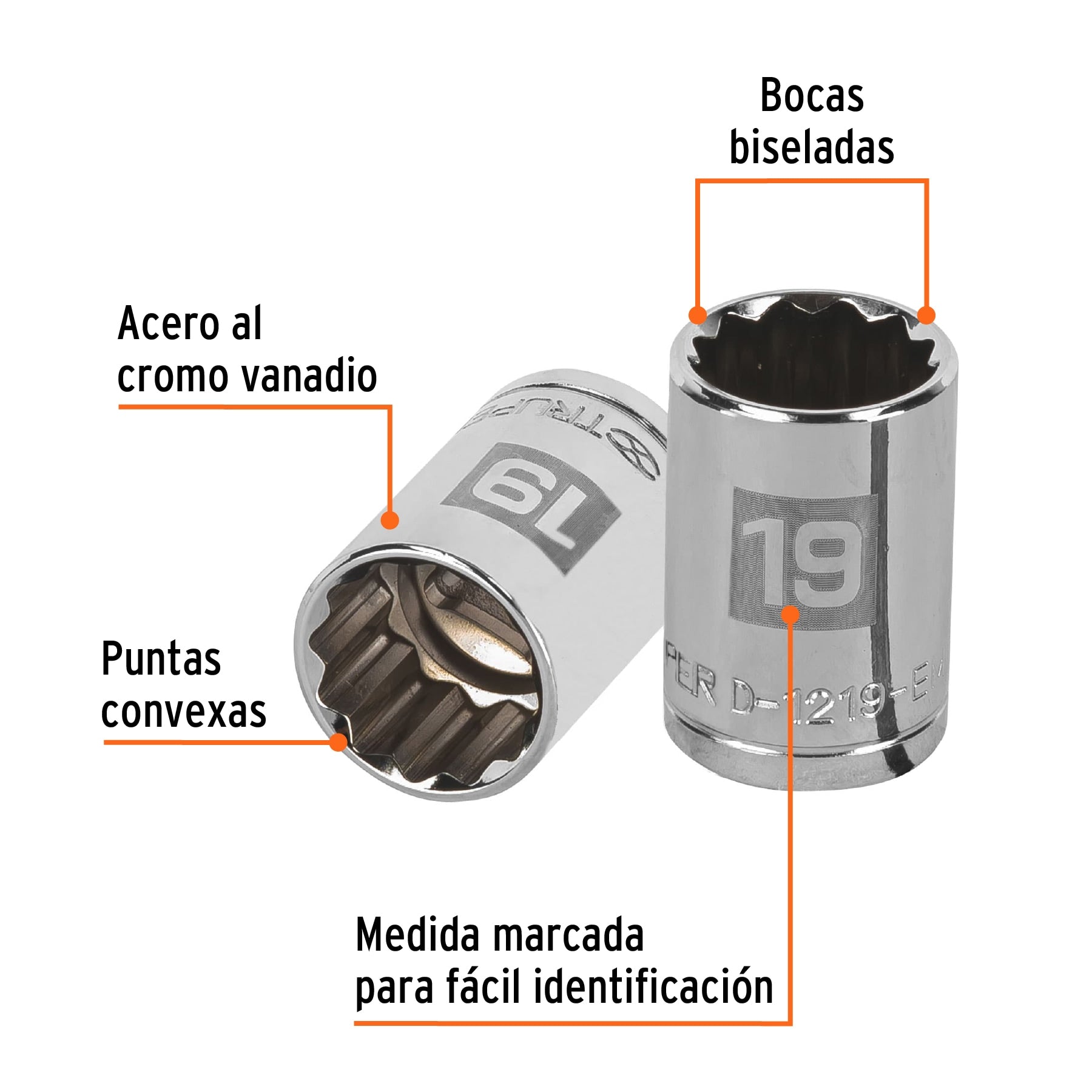 Dado de 19 mm, 12 puntas, cuadro 1/2", Truper