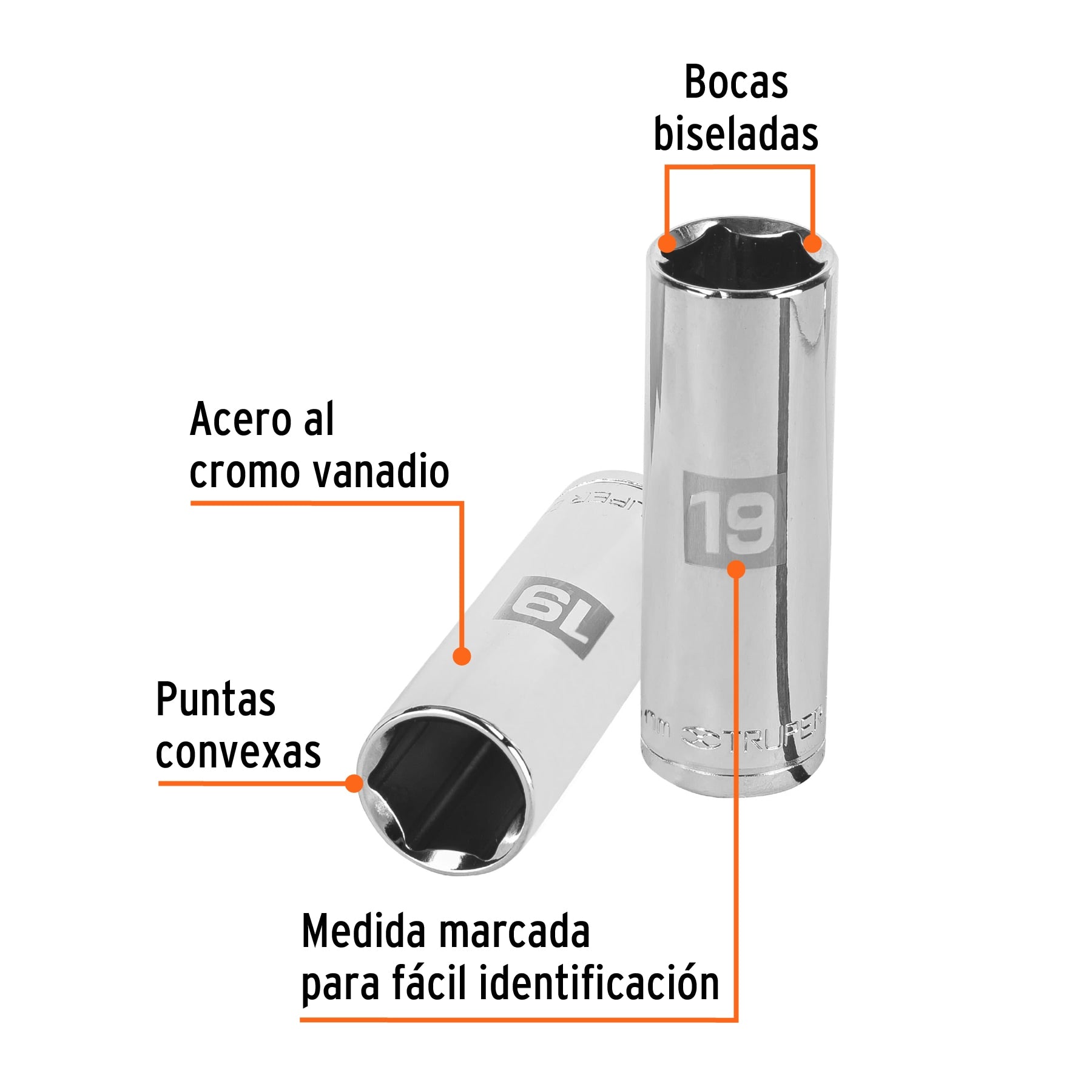 Dado largo de 19 mm, 6 puntas, cuadro 1/2", Truper