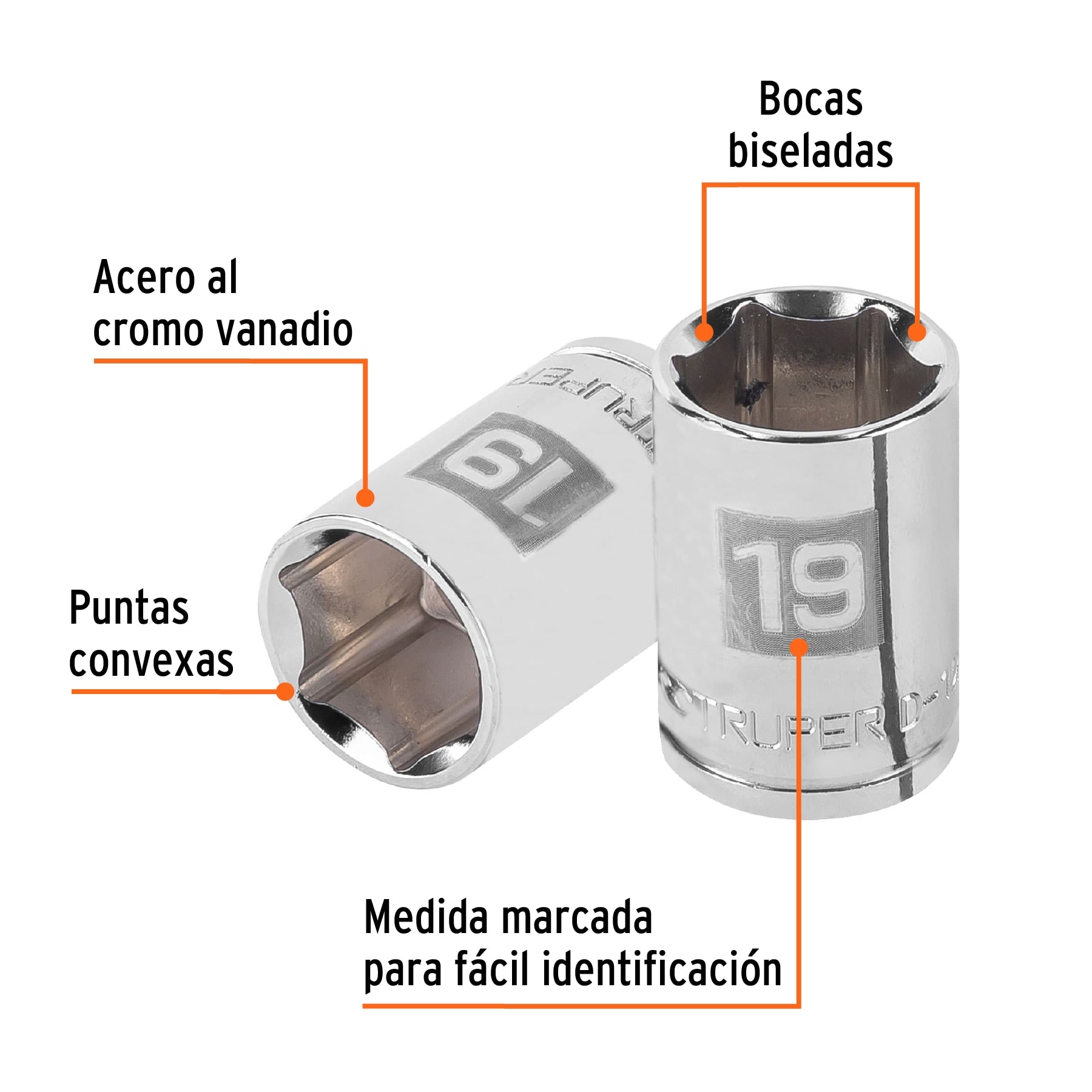 Dado de 19 mm, 6 puntas, cuadro 1/2", Truper