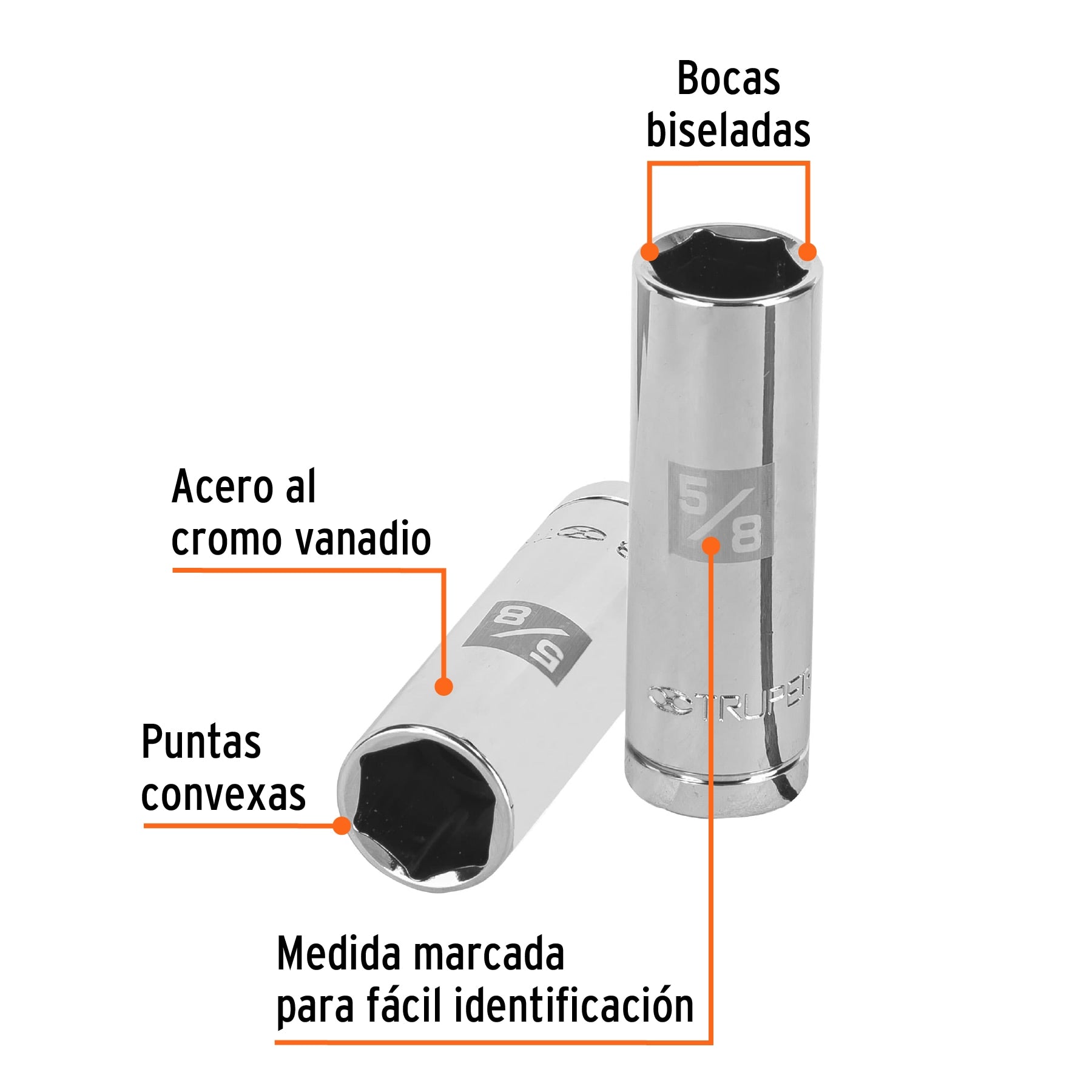 Dado largo para bujía de 5/8", 6 puntas, cuadro de 1/2"