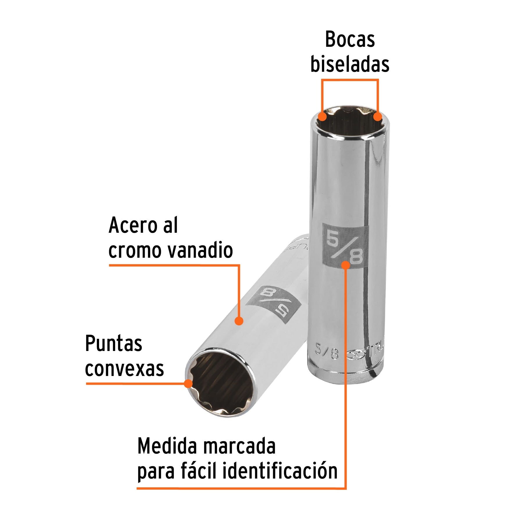 Dado largo de 5/8", 12 puntas, cuadro 1/2", Truper
