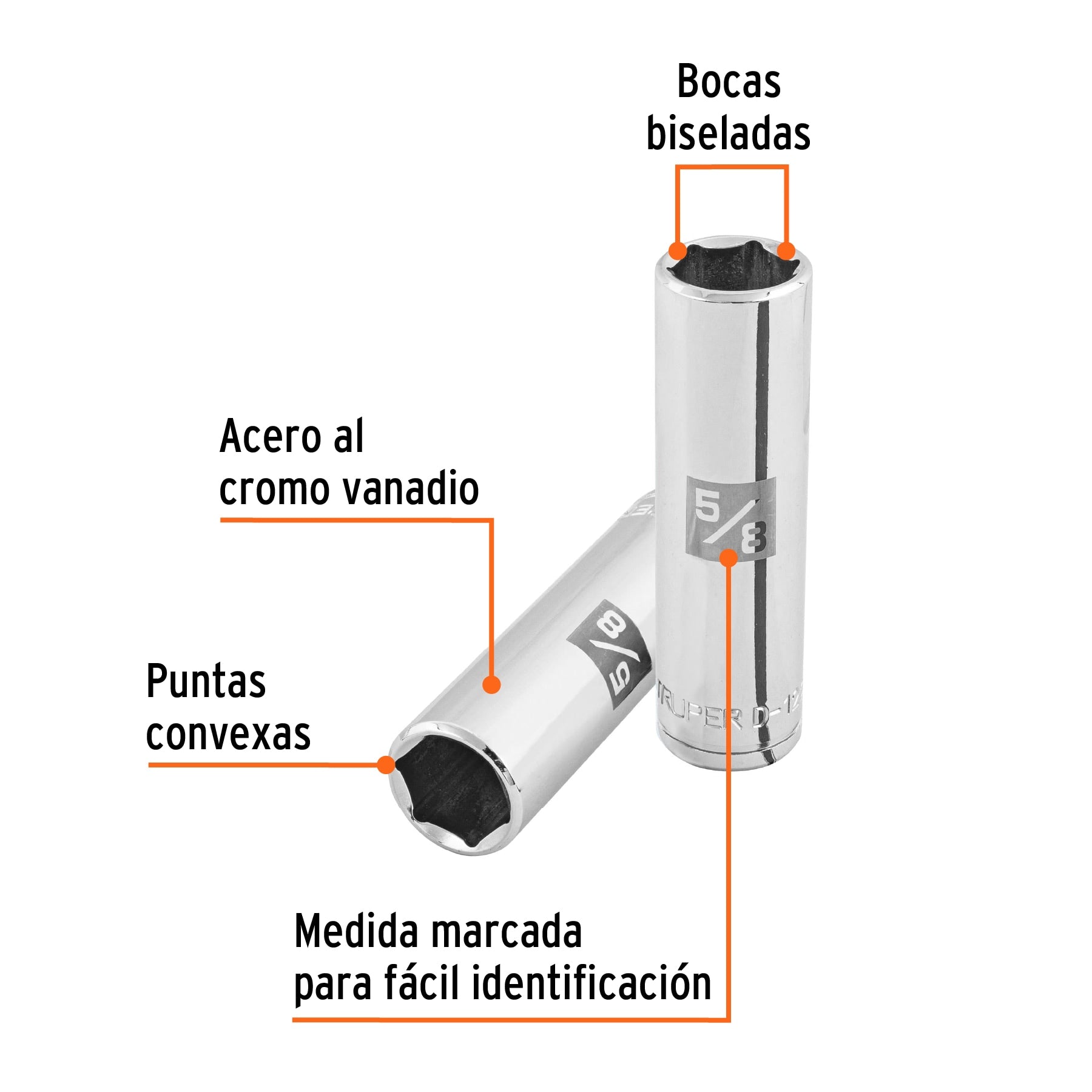 Dado largo de 5/8", 6 puntas, cuadro 1/2", Truper
