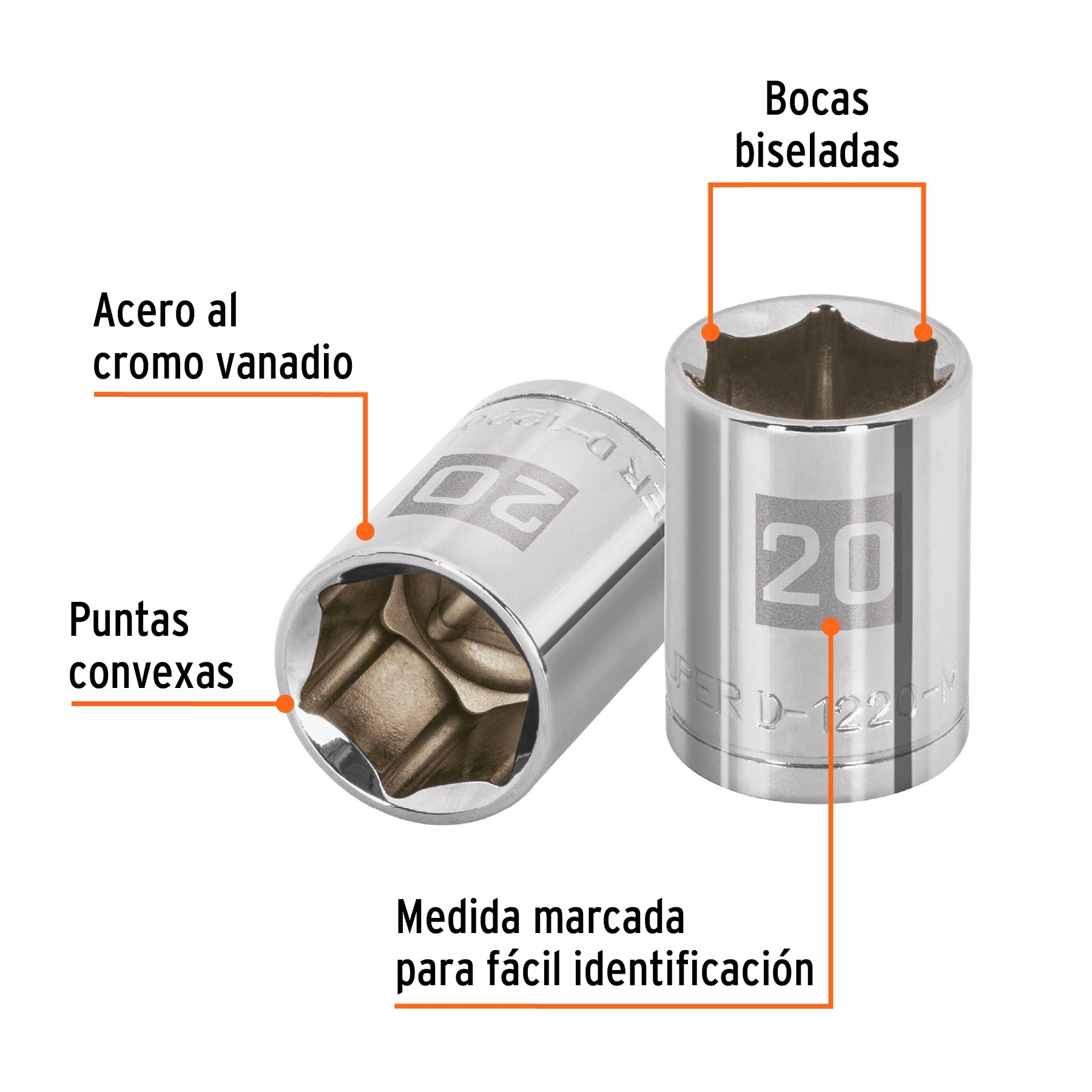 Dado de 20 mm, 6 puntas, cuadro 1/2", Truper