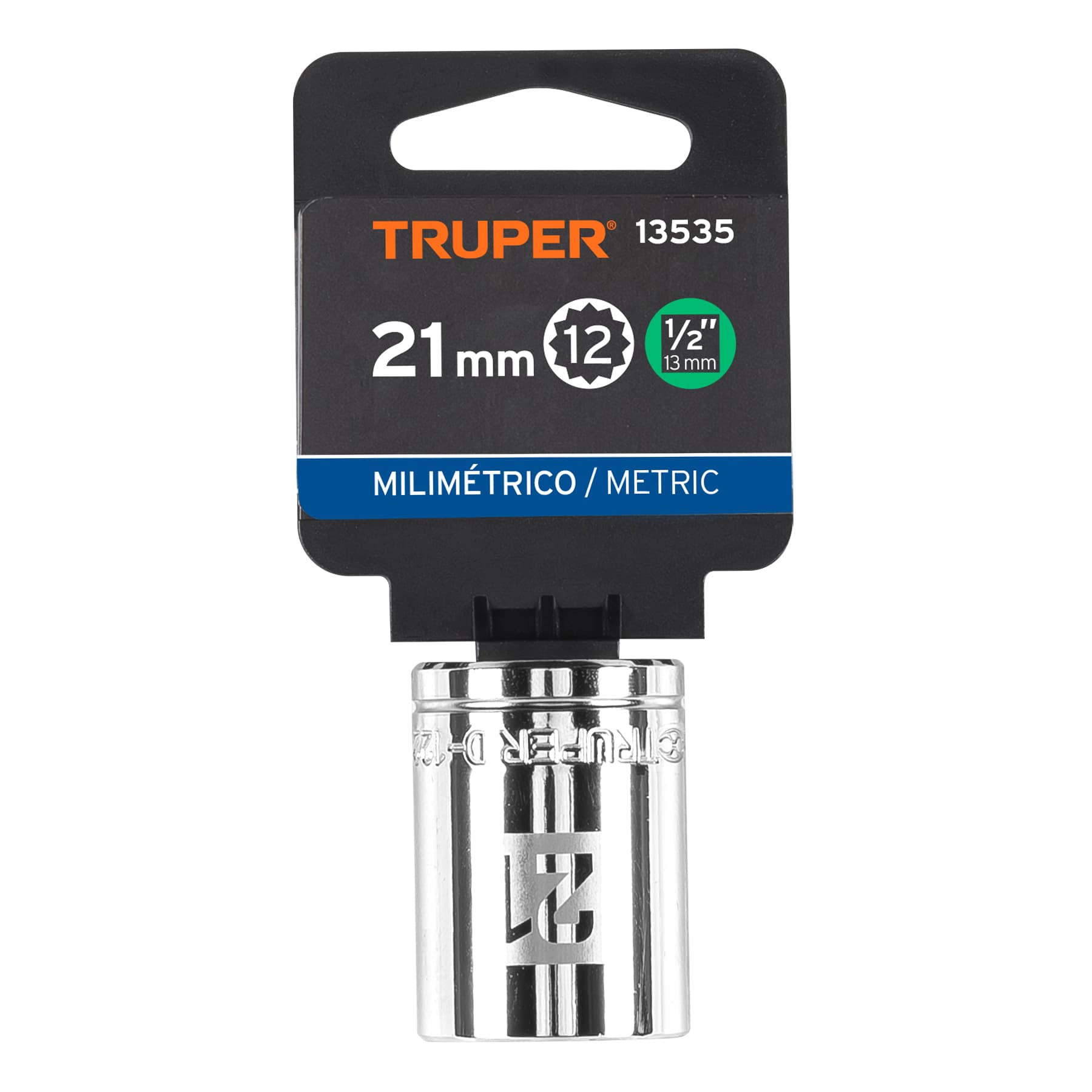 Dado de 21 mm, 12 puntas, cuadro 1/2", Truper