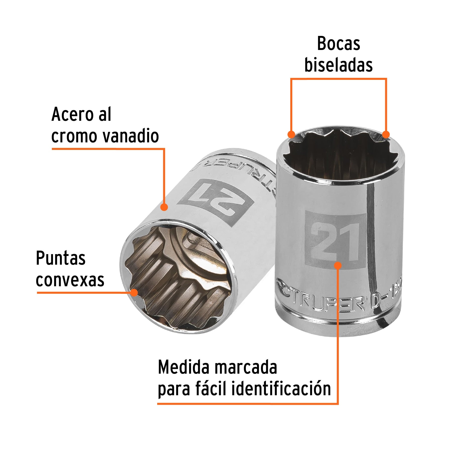 Dado de 21 mm, 12 puntas, cuadro 1/2", Truper