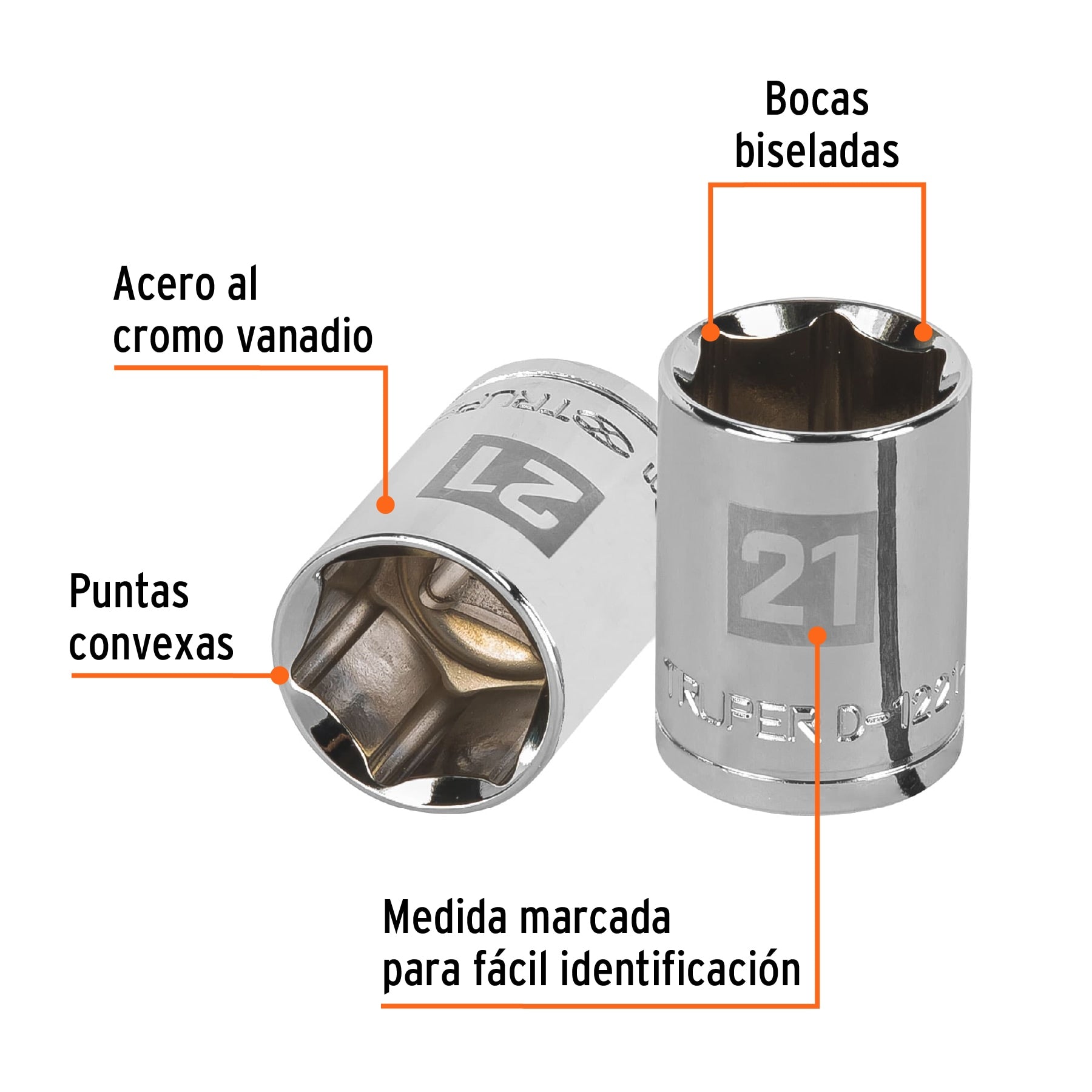 Dado de 21 mm, 6 puntas, cuadro 1/2", Truper