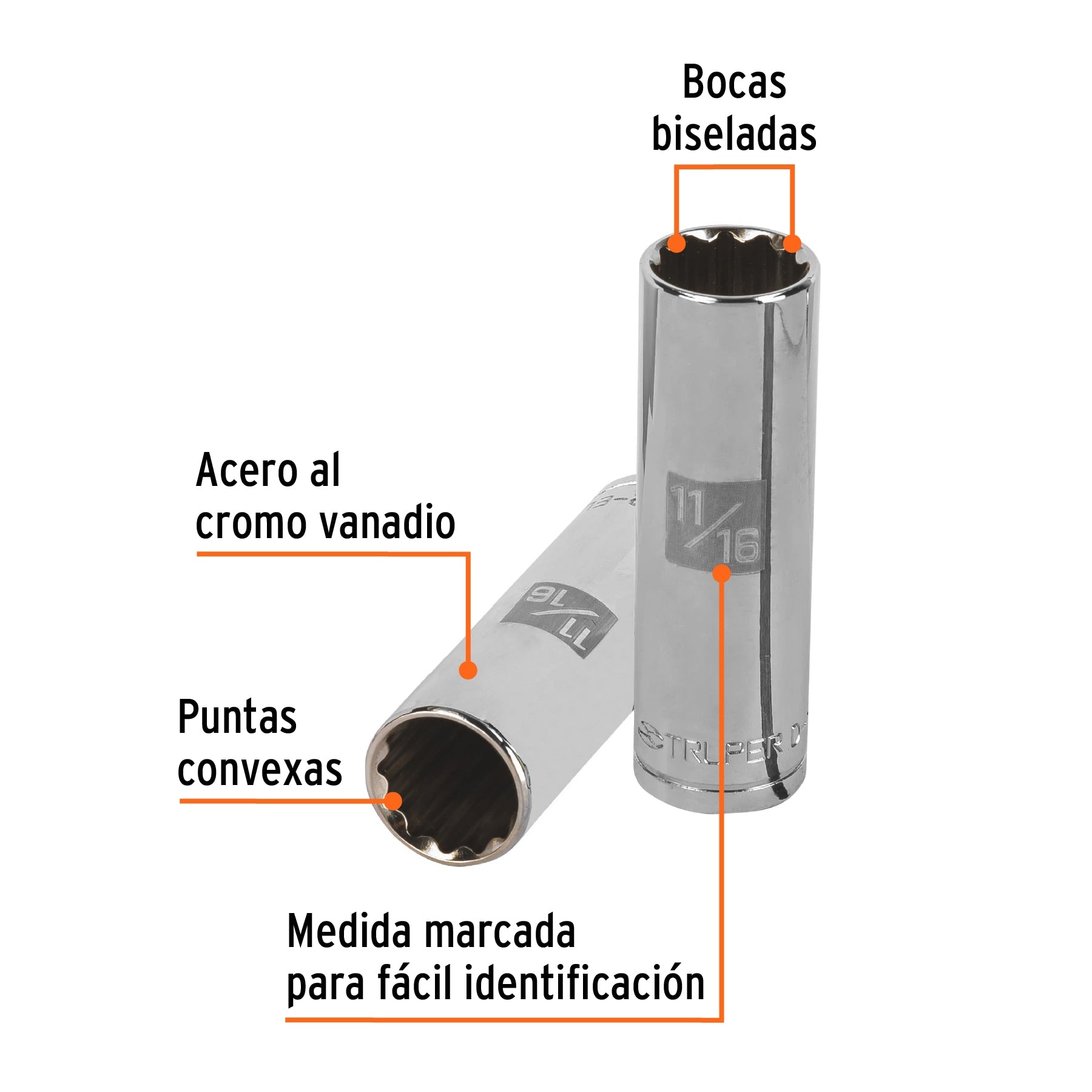 Dado largo de 11/16", 12 puntas, cuadro 1/2", Truper