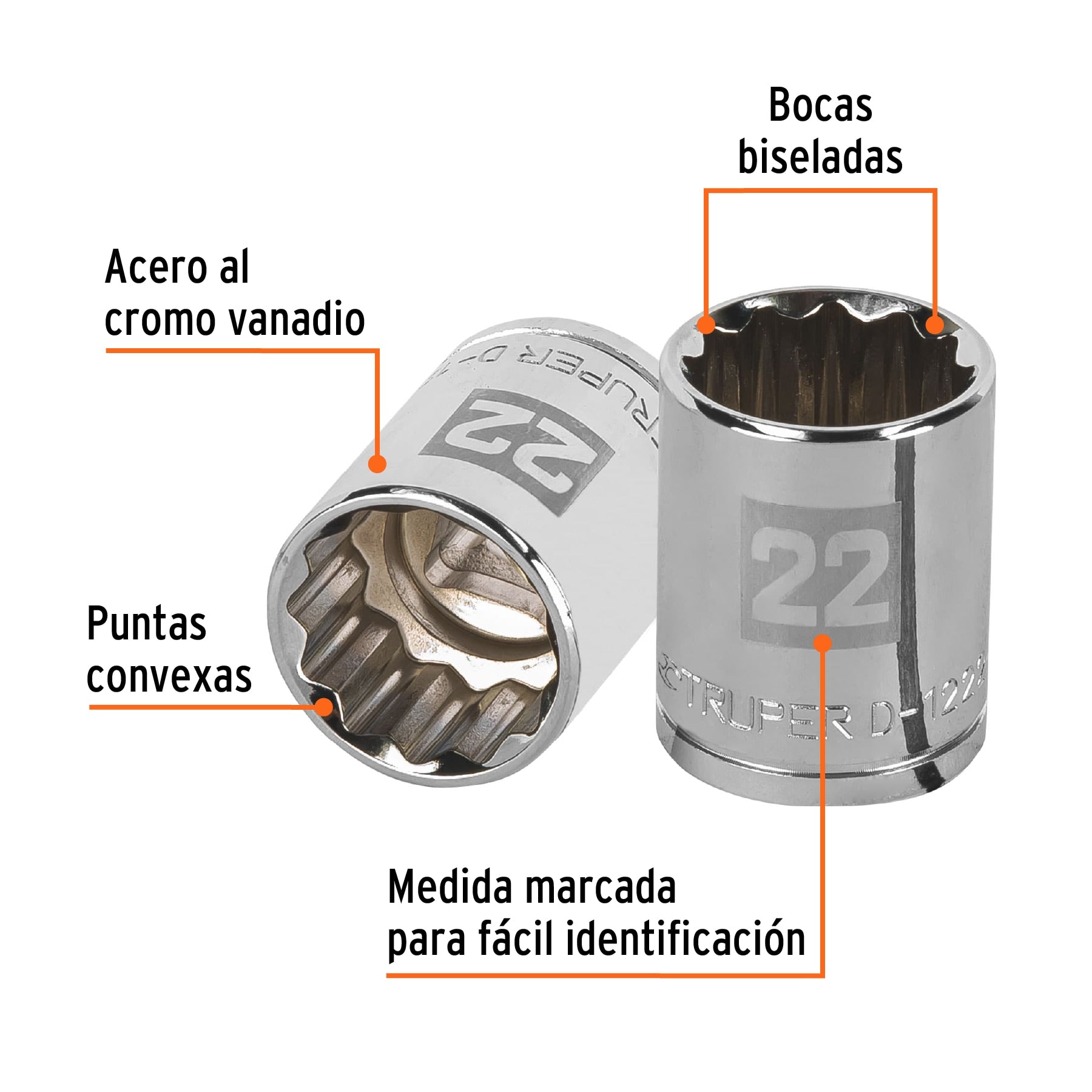 Dado de 22 mm, 12 puntas, cuadro 1/2", Truper