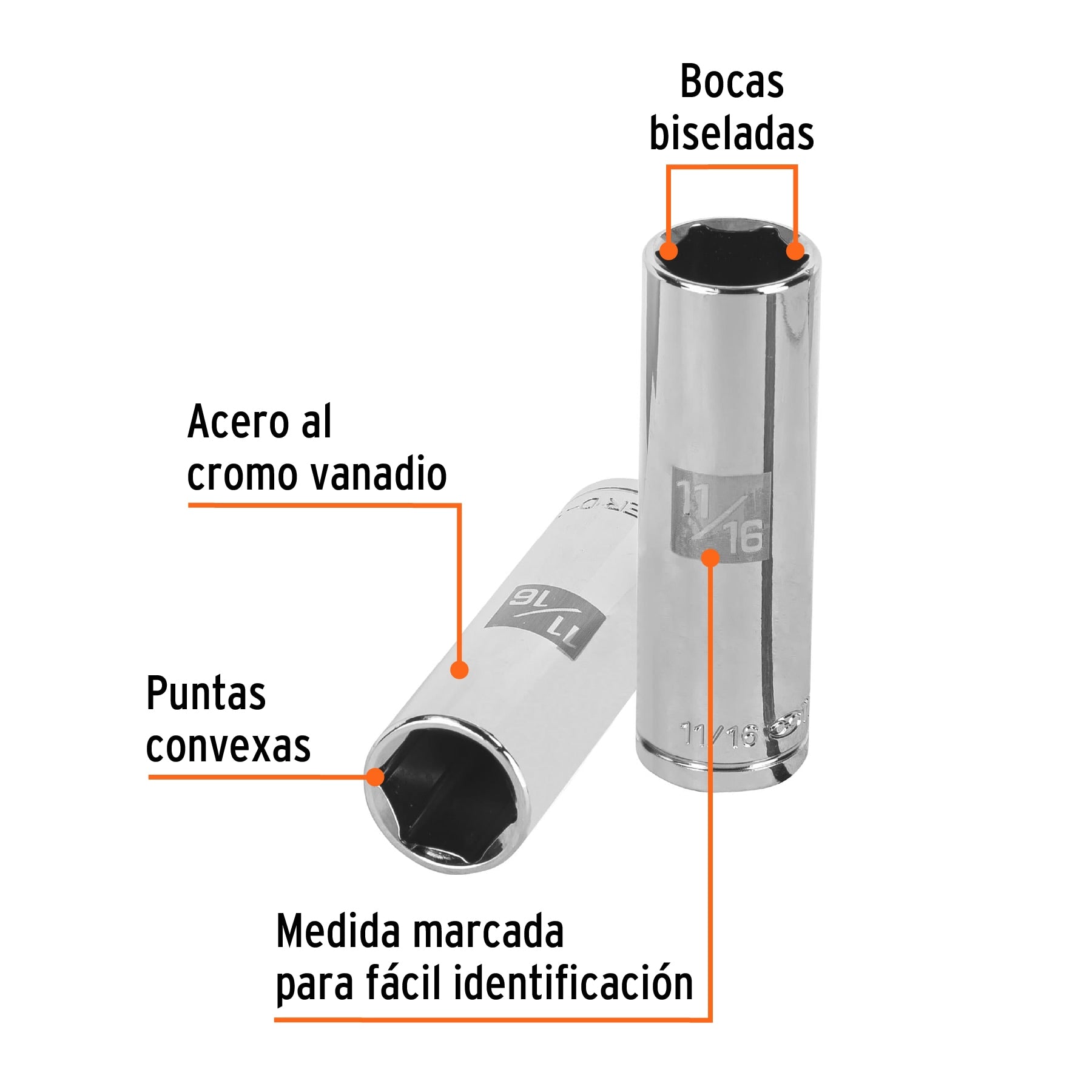 Dado largo de 11/16", 6 puntas, cuadro 1/2", Truper