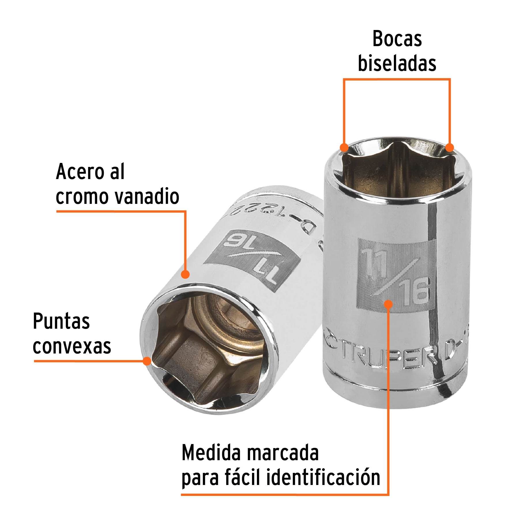 Dado de 11/16", 6 puntas, cuadro 1/2", Truper