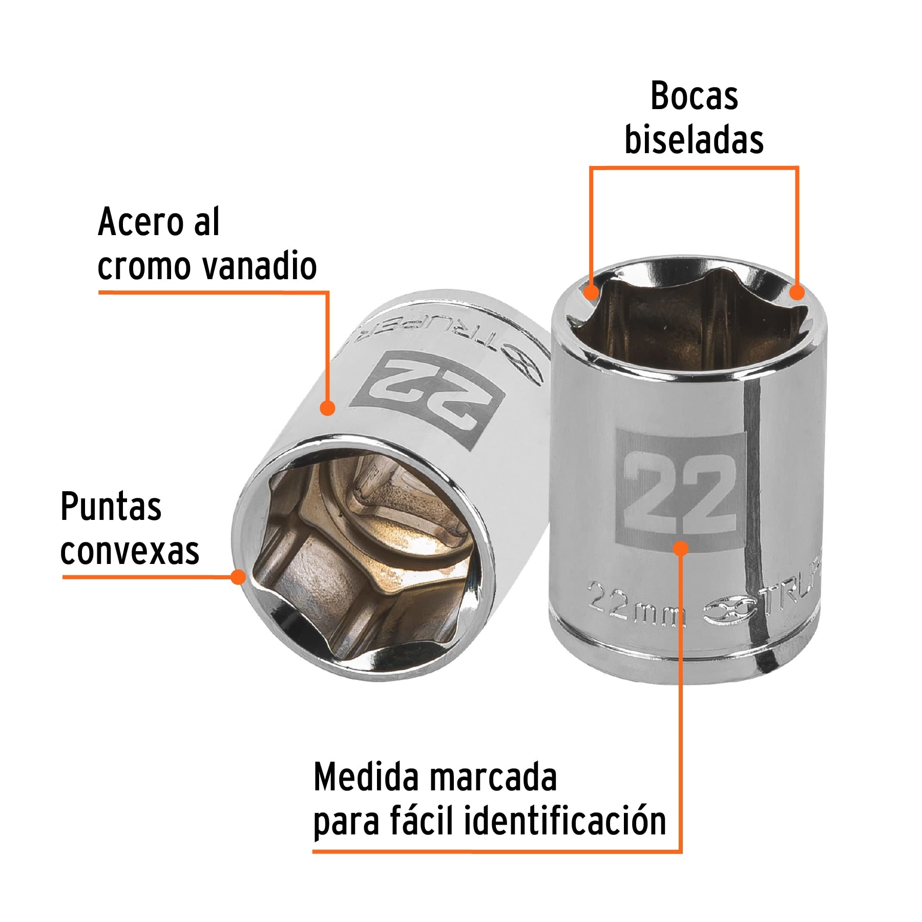 Dado de 22 mm, 6 puntas, cuadro 1/2", Truper