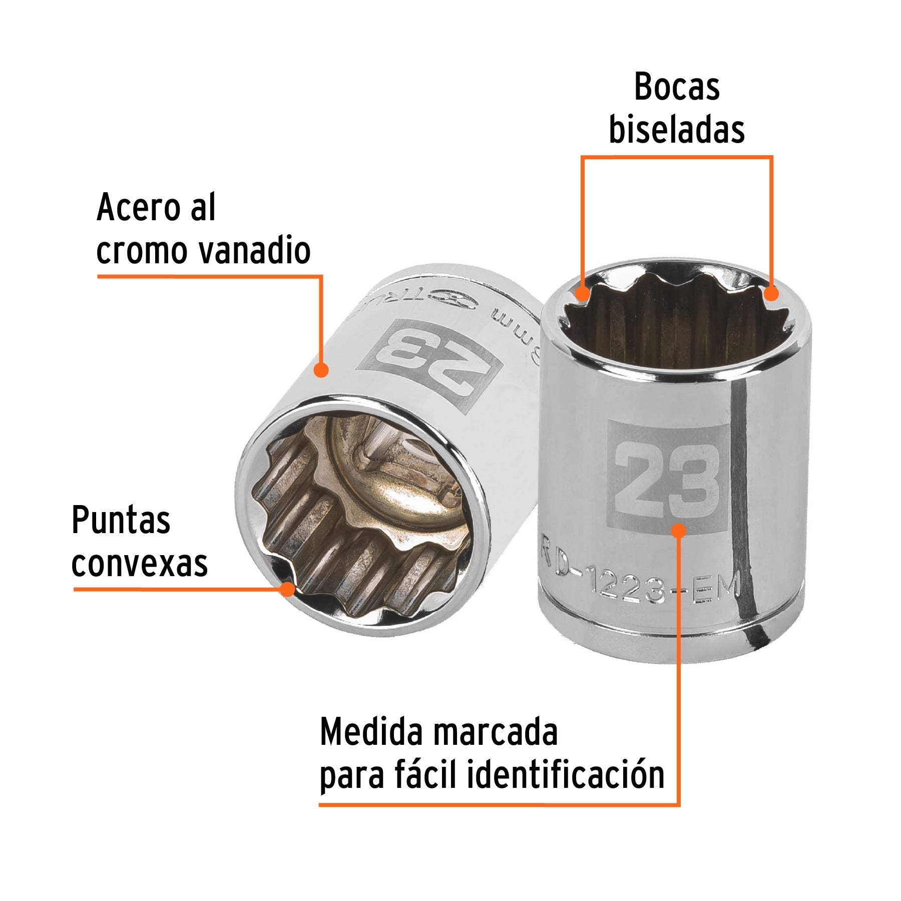 Dado de 23 mm, 12 puntas, cuadro 1/2", Truper