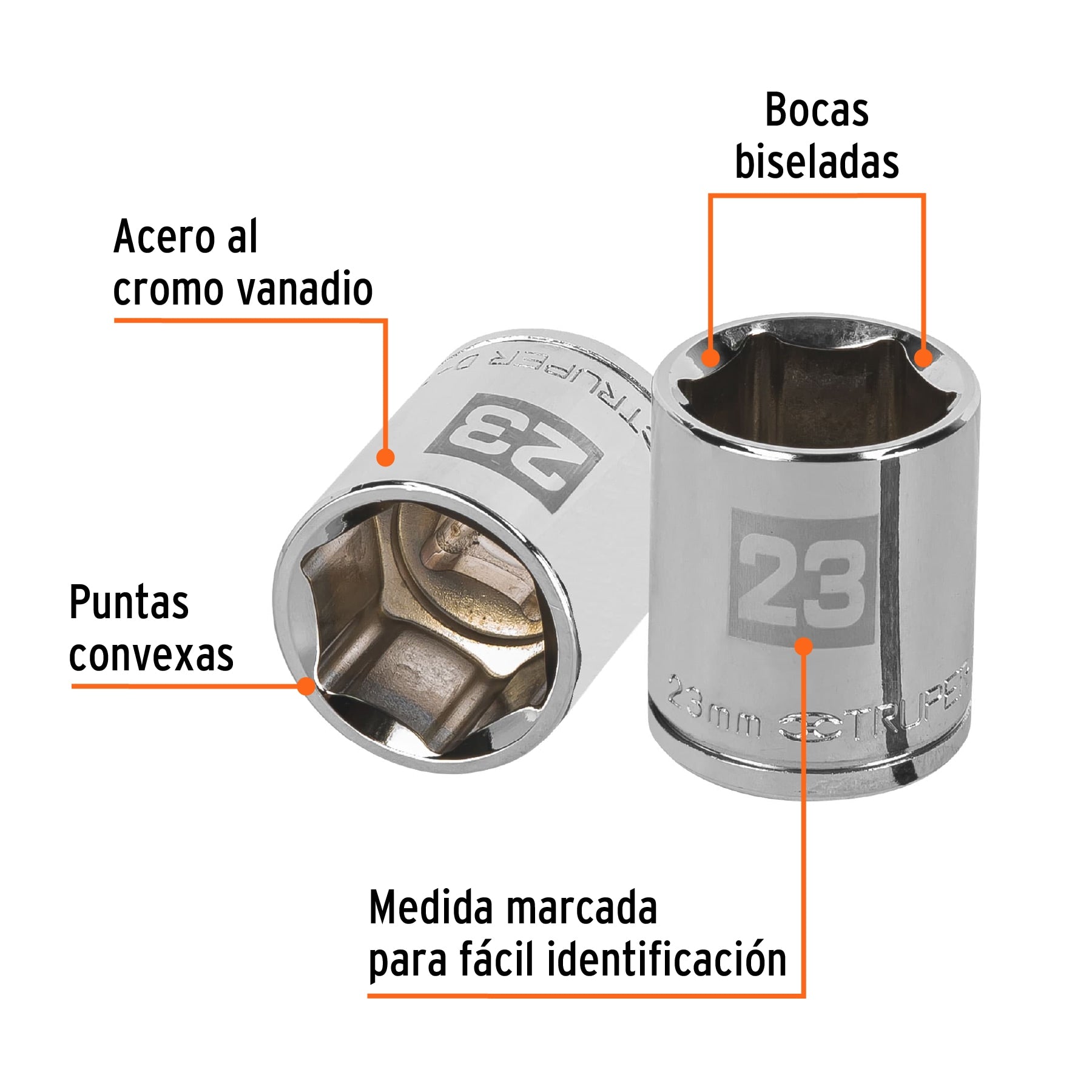 Dado de 23 mm, 6 puntas, cuadro 1/2", Truper