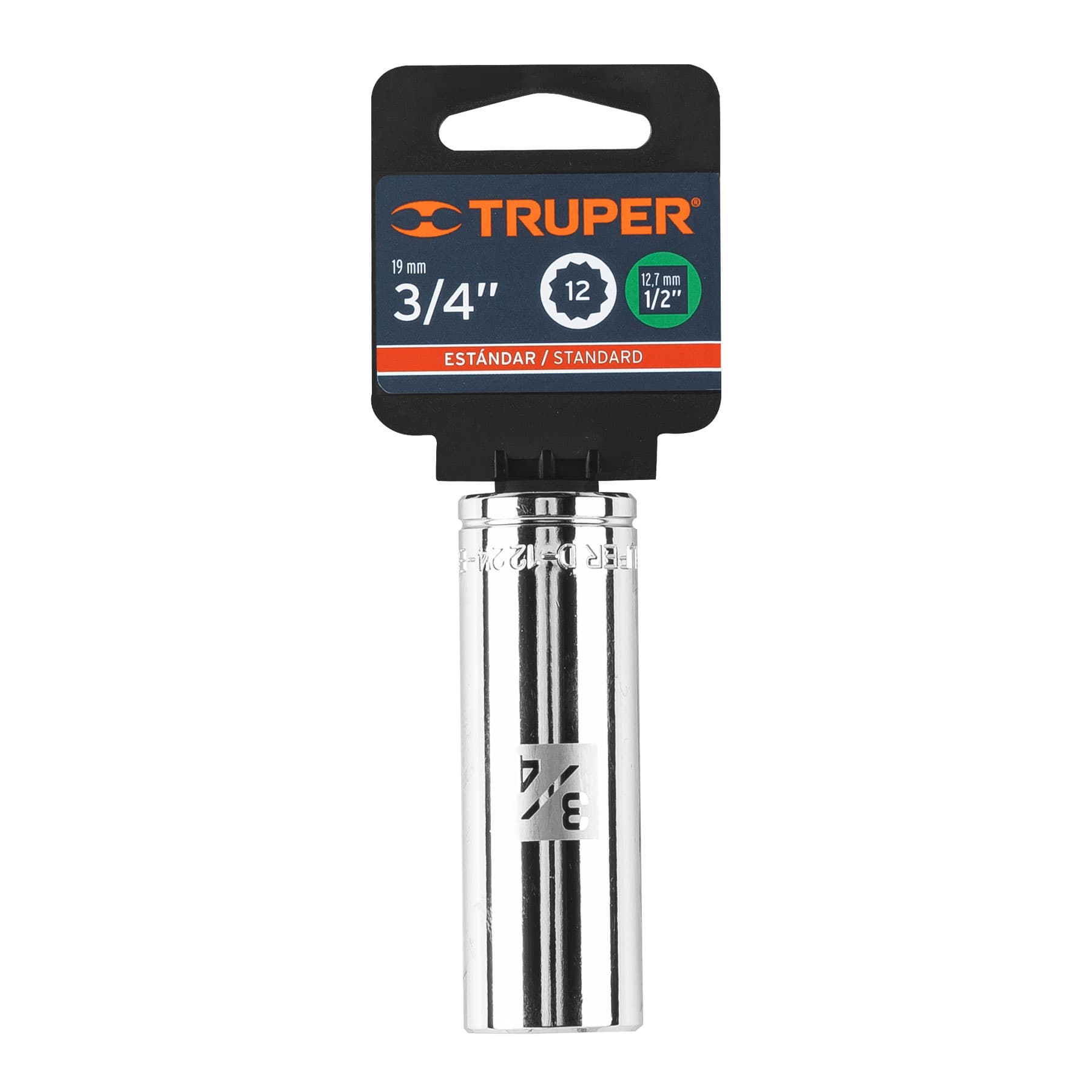 Dado largo de 3/4", 12 puntas, cuadro 1/2", Truper