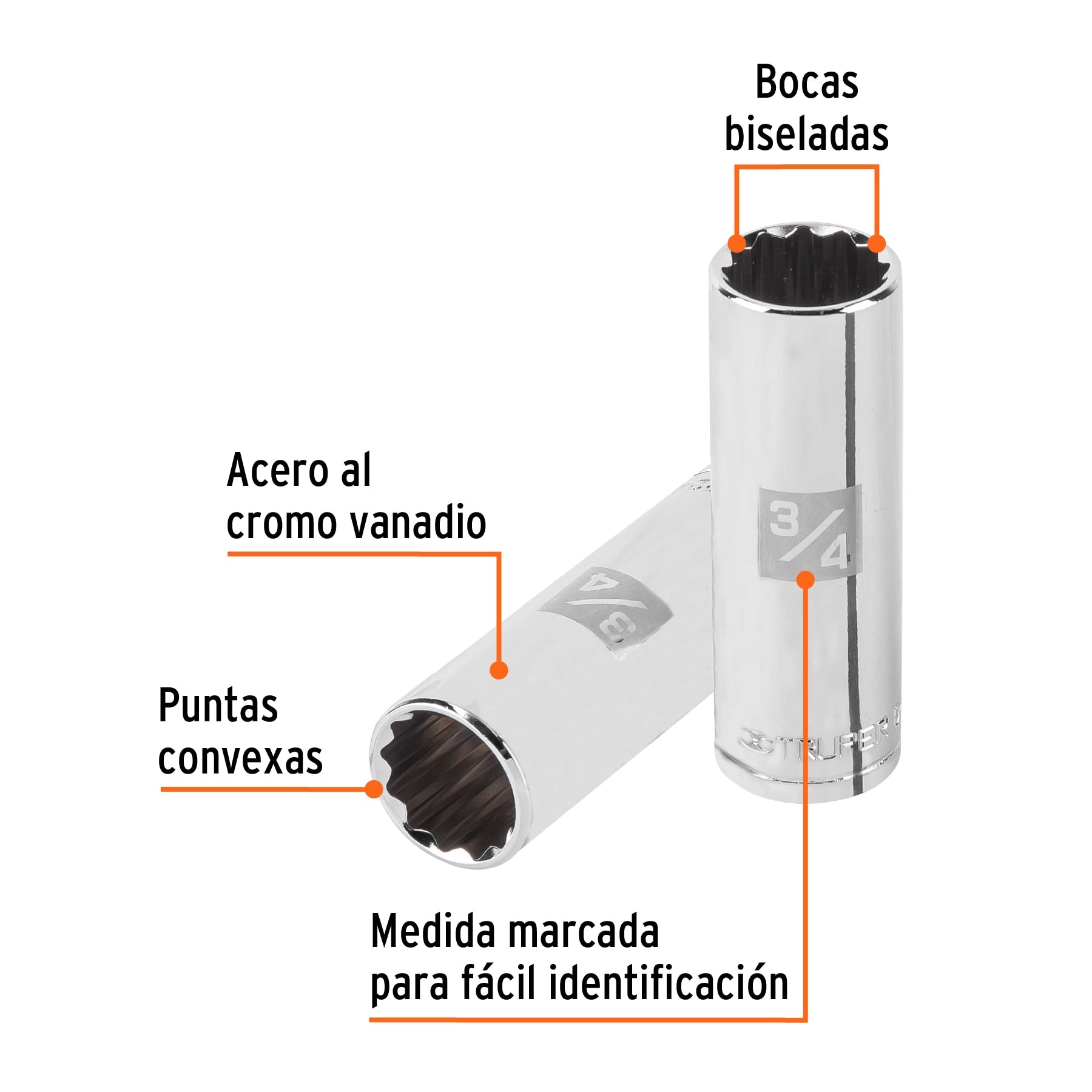 Dado largo de 3/4", 12 puntas, cuadro 1/2", Truper