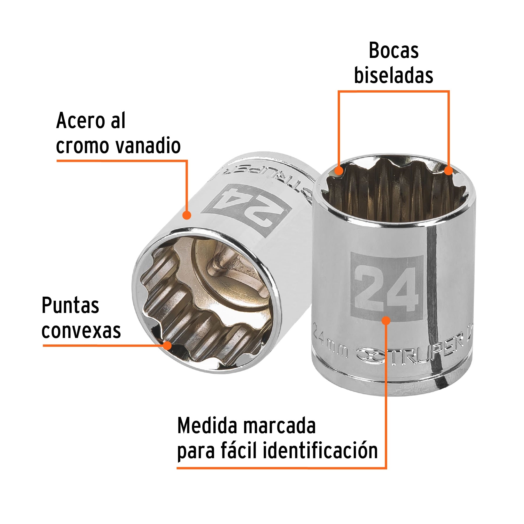 Dado de 24 mm, 12 puntas, cuadro 1/2", Truper