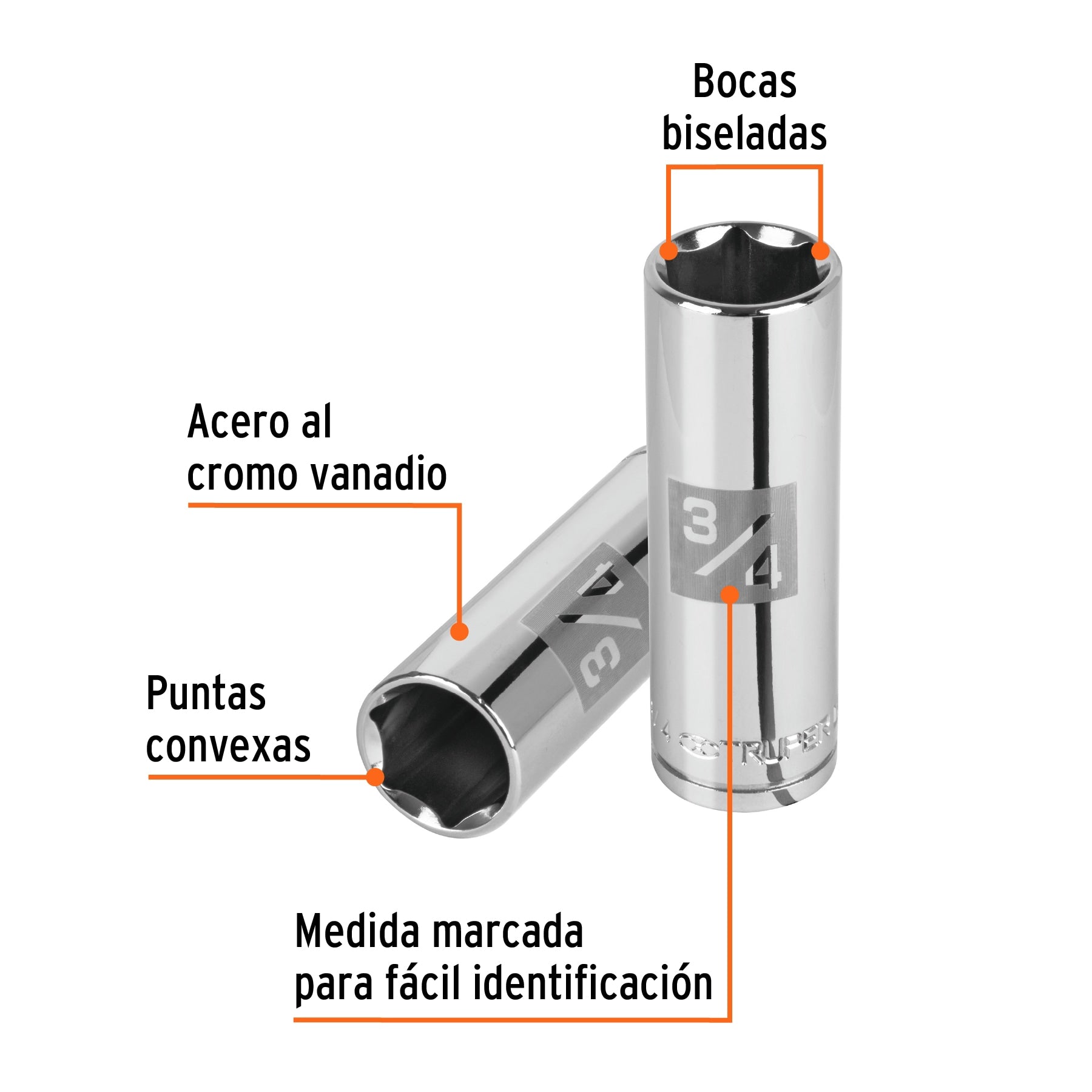 Dado largo de 3/4", 6 puntas, cuadro 1/2", Truper