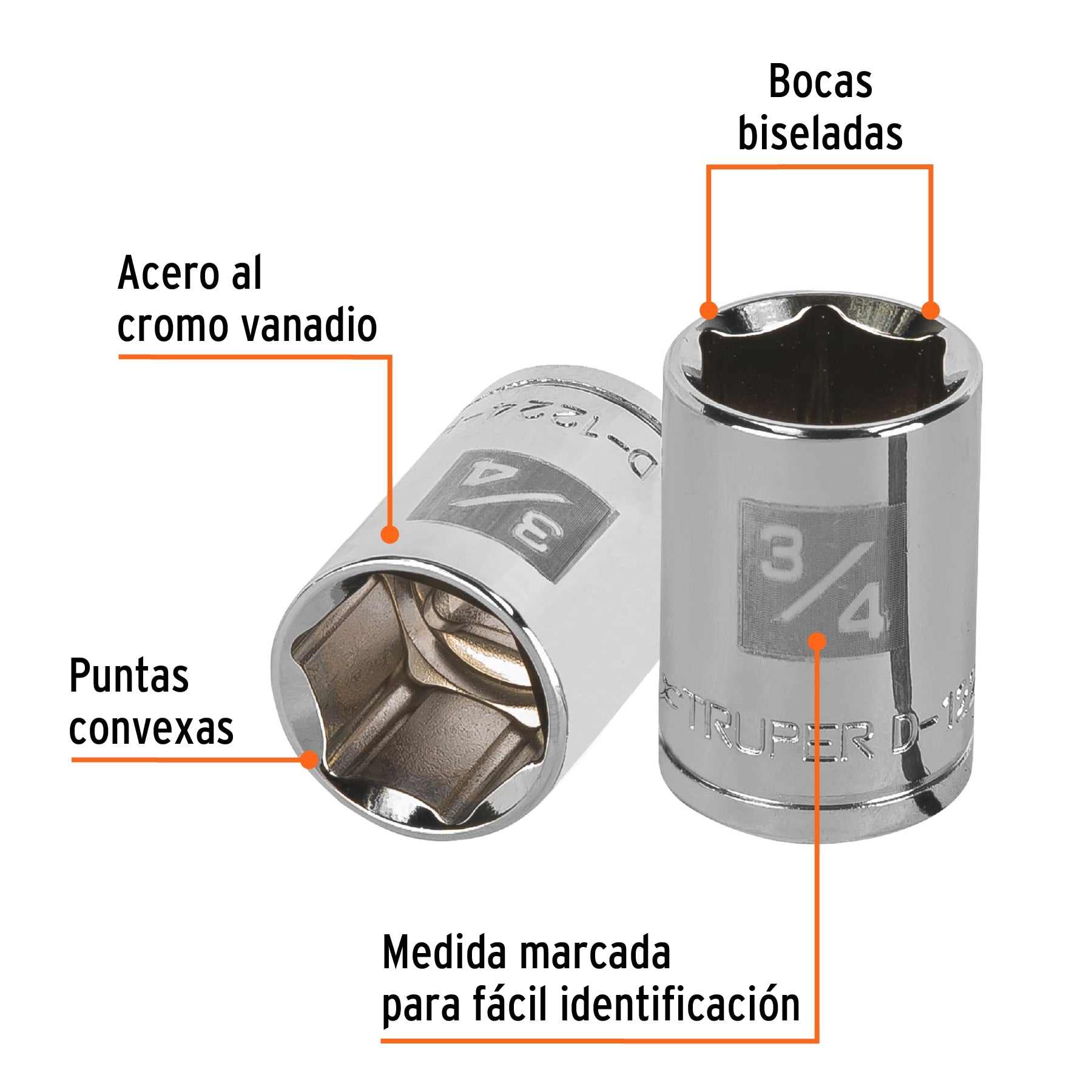 Dado de 3/4", 6 puntas, cuadro 1/2", Truper
