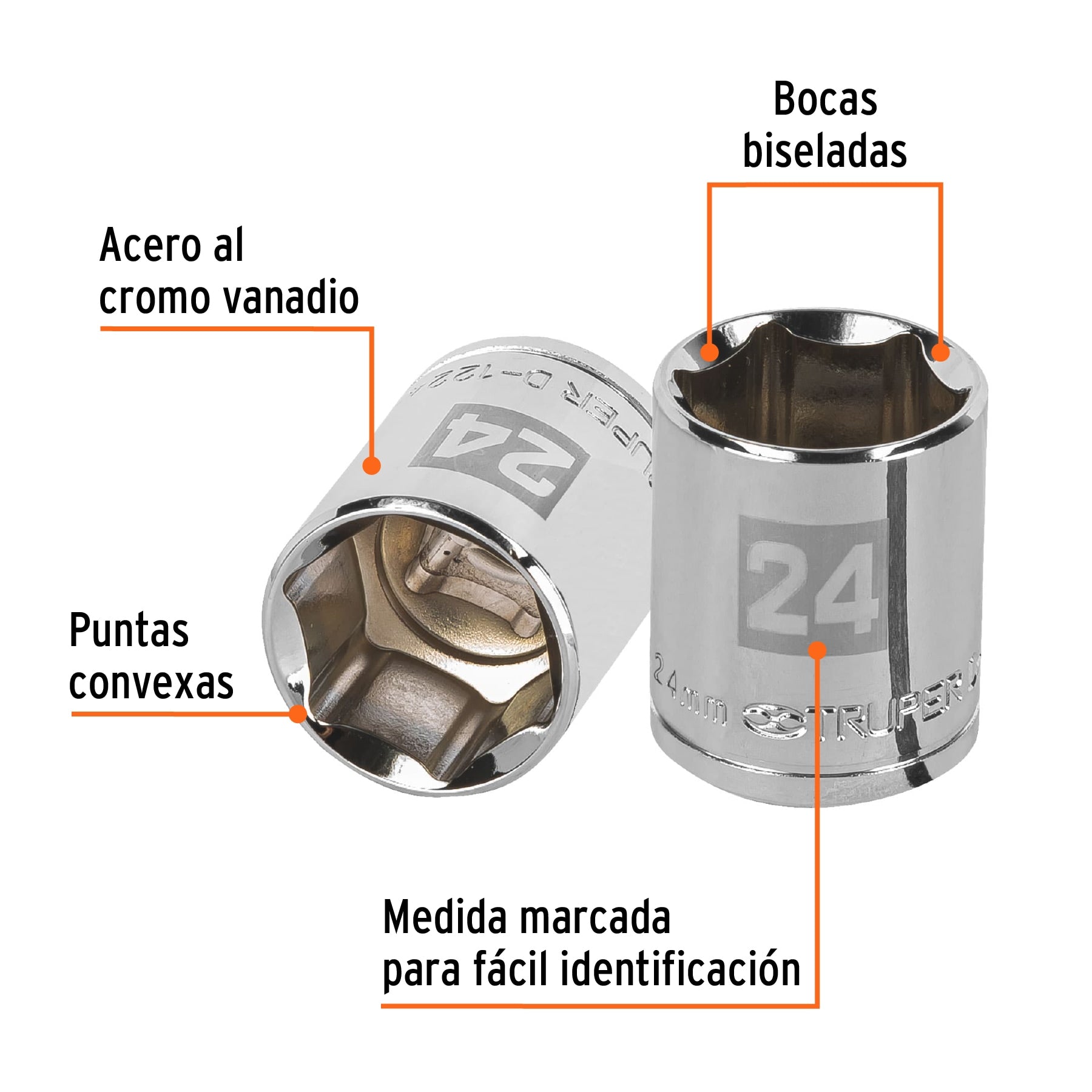 Dado de 24 mm, 6 puntas, cuadro 1/2", Truper
