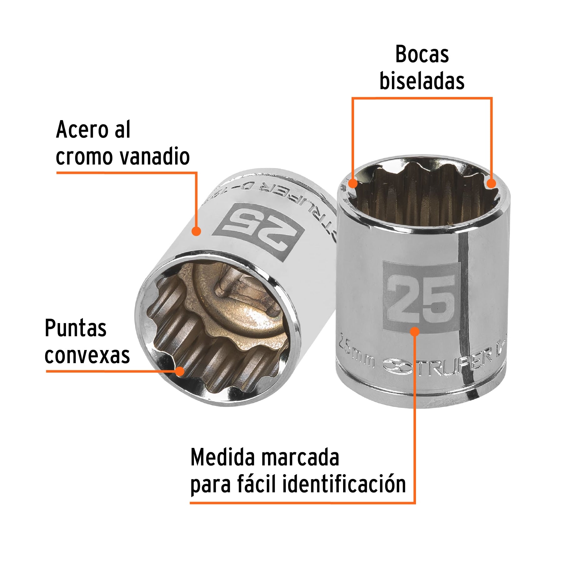 Dado de 25 mm, 12 puntas, cuadro 1/2", Truper