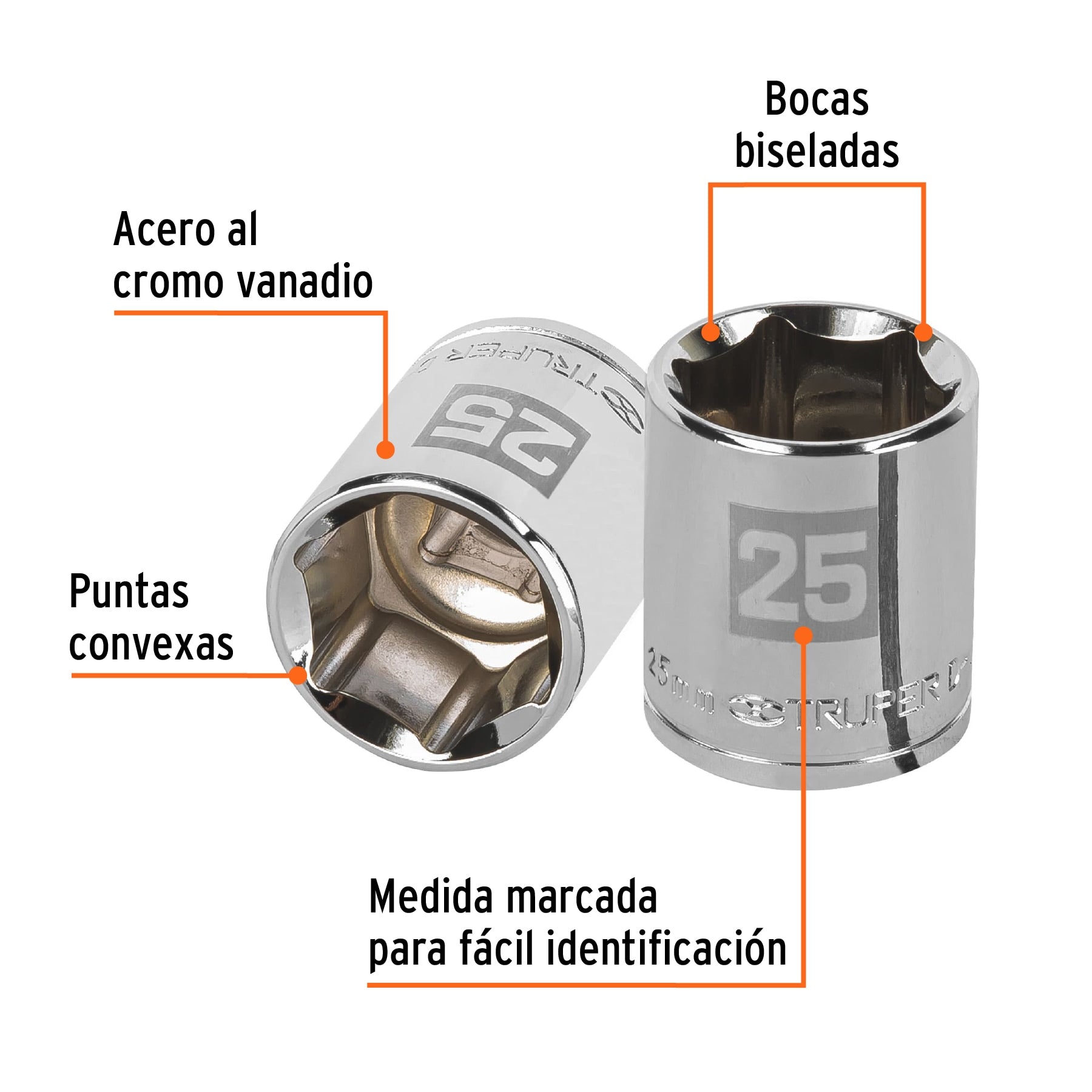 Dado de 25 mm, 6 puntas, cuadro 1/2", Truper