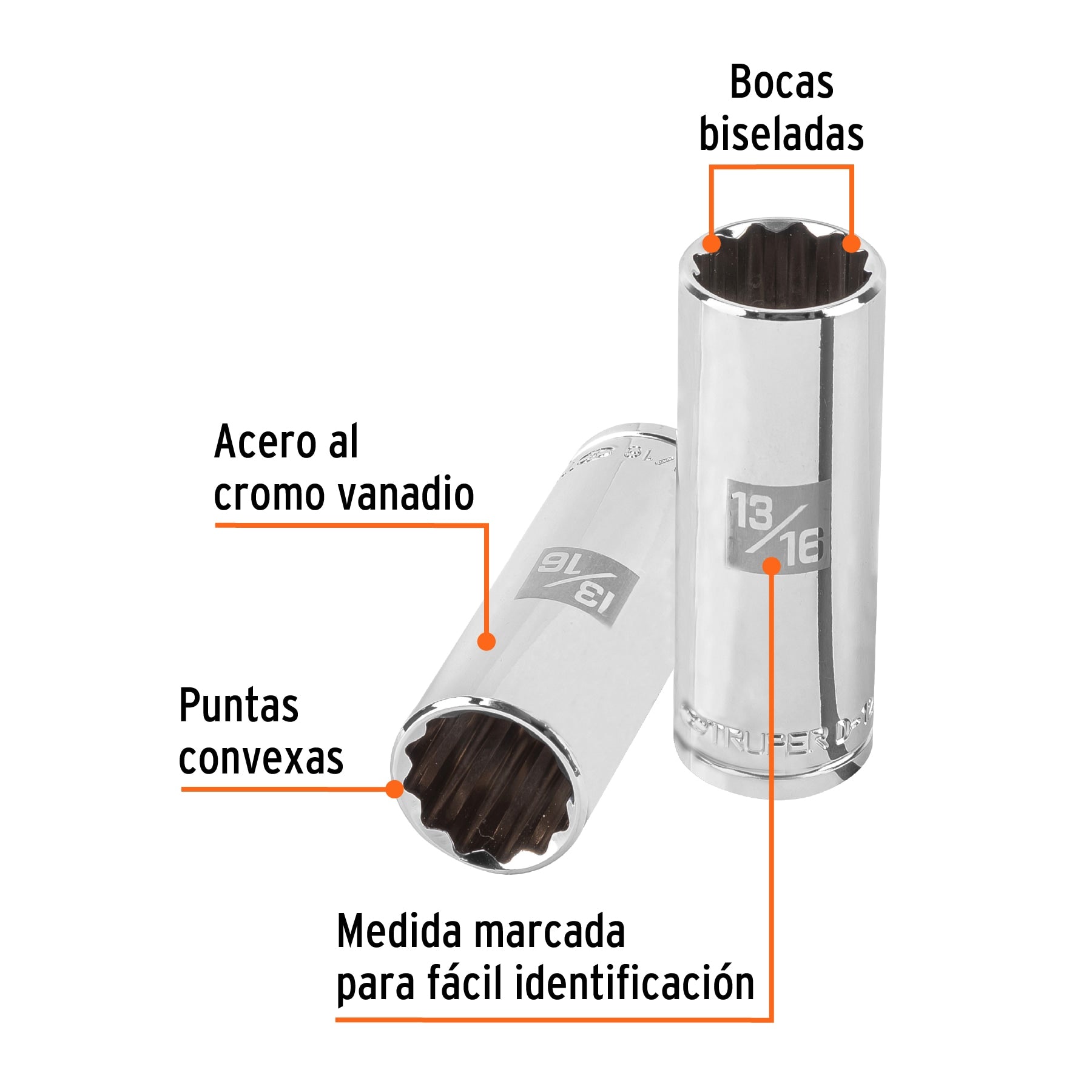 Dado largo de 13/16", 12 puntas, cuadro 1/2", Truper