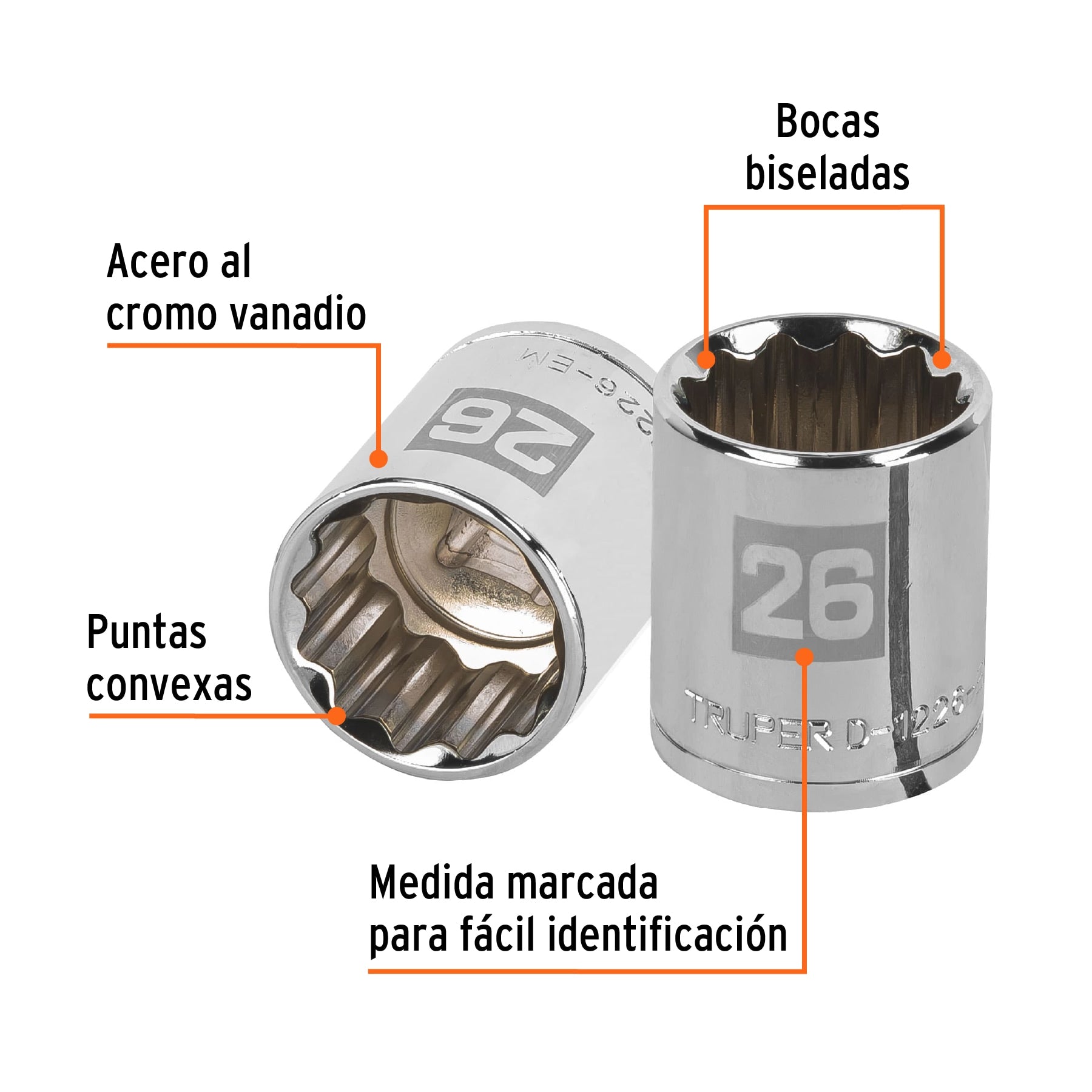 Dado de 26 mm, 12 puntas, cuadro 1/2", Truper