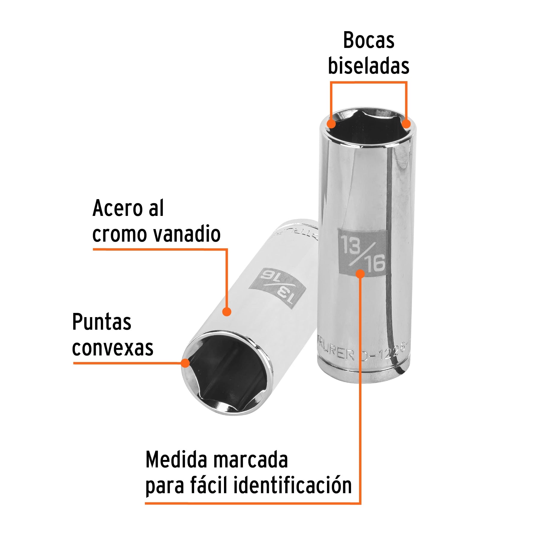 Dado largo de 13/16", 6 puntas, cuadro 1/2", Truper