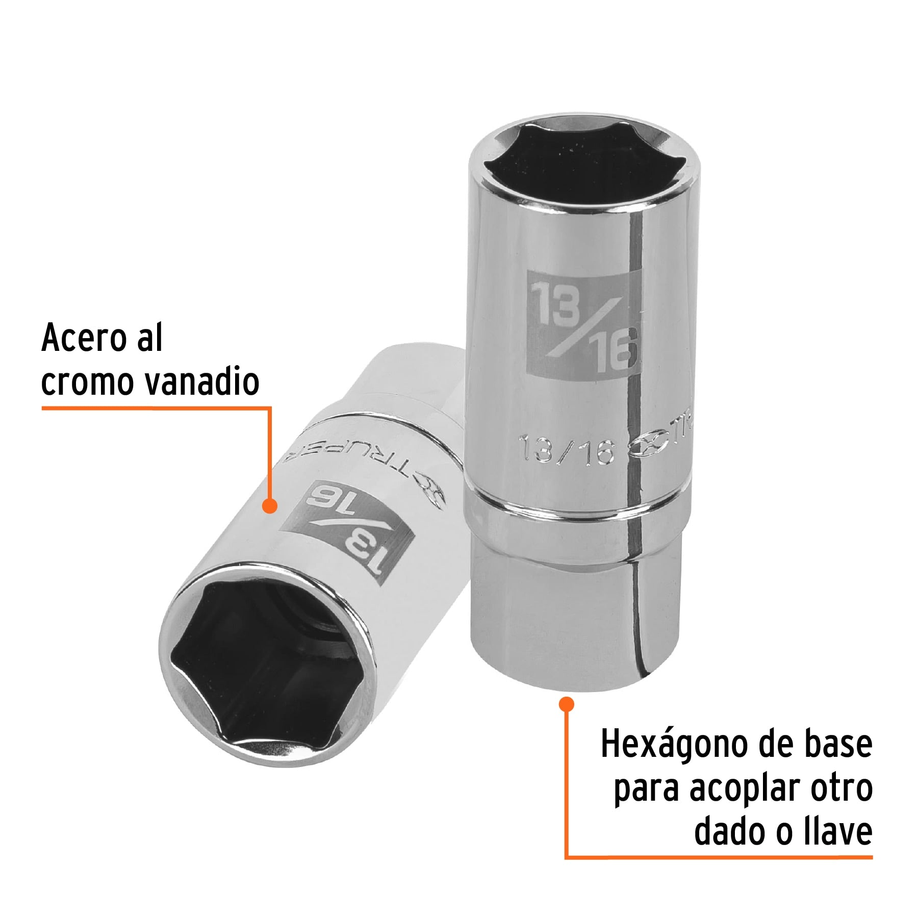 Dado largo para bujía de 13/16", 6 puntas, cuadro 1/2"