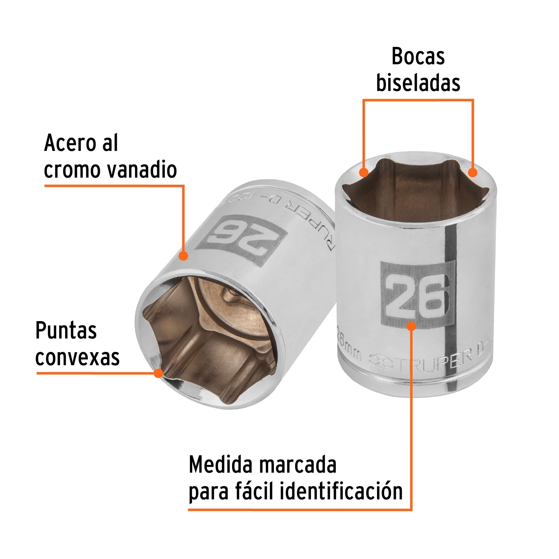 Dado de 26 mm, 6 puntas, cuadro 1/2", Truper