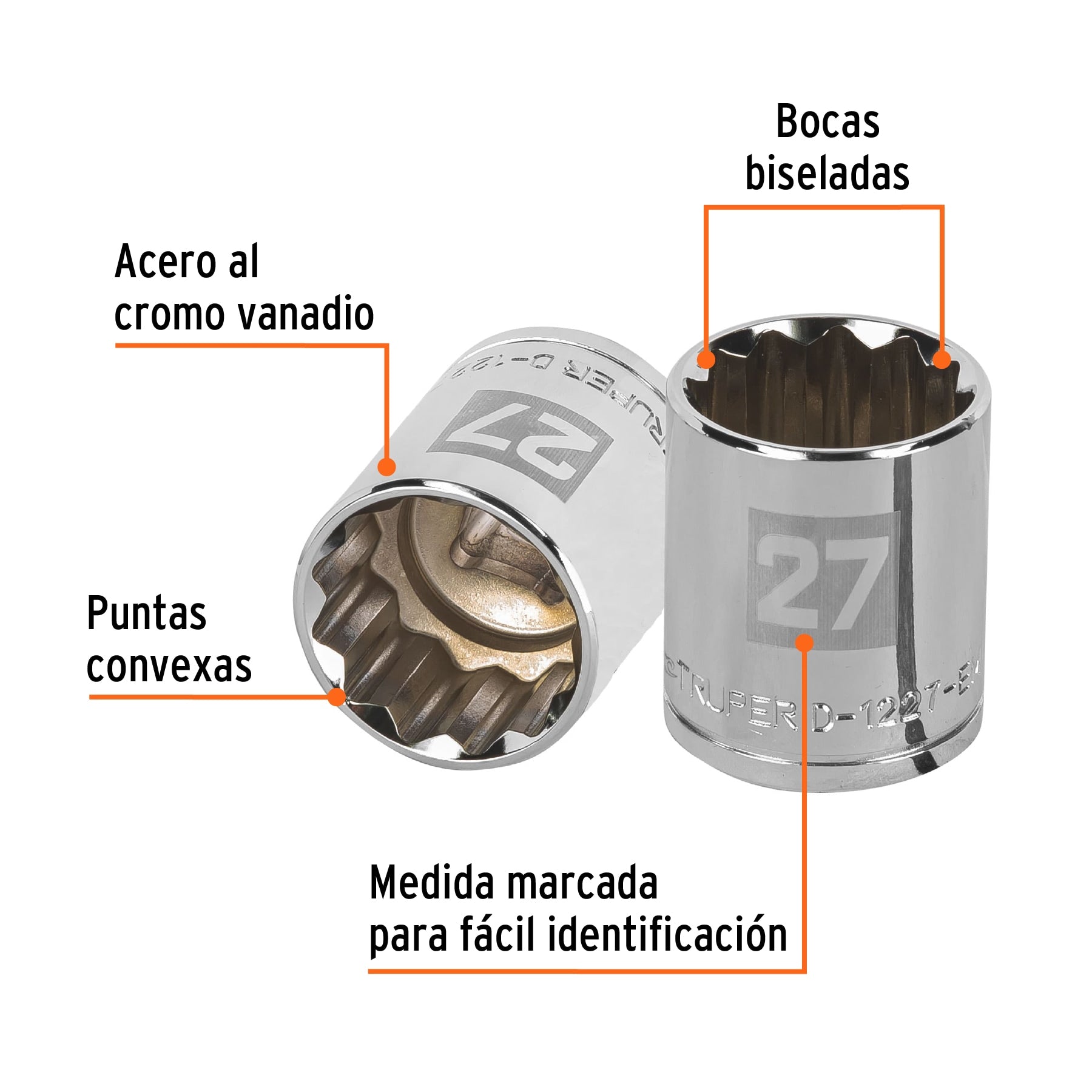 Dado de 27 mm, 12 puntas, cuadro 1/2", Truper