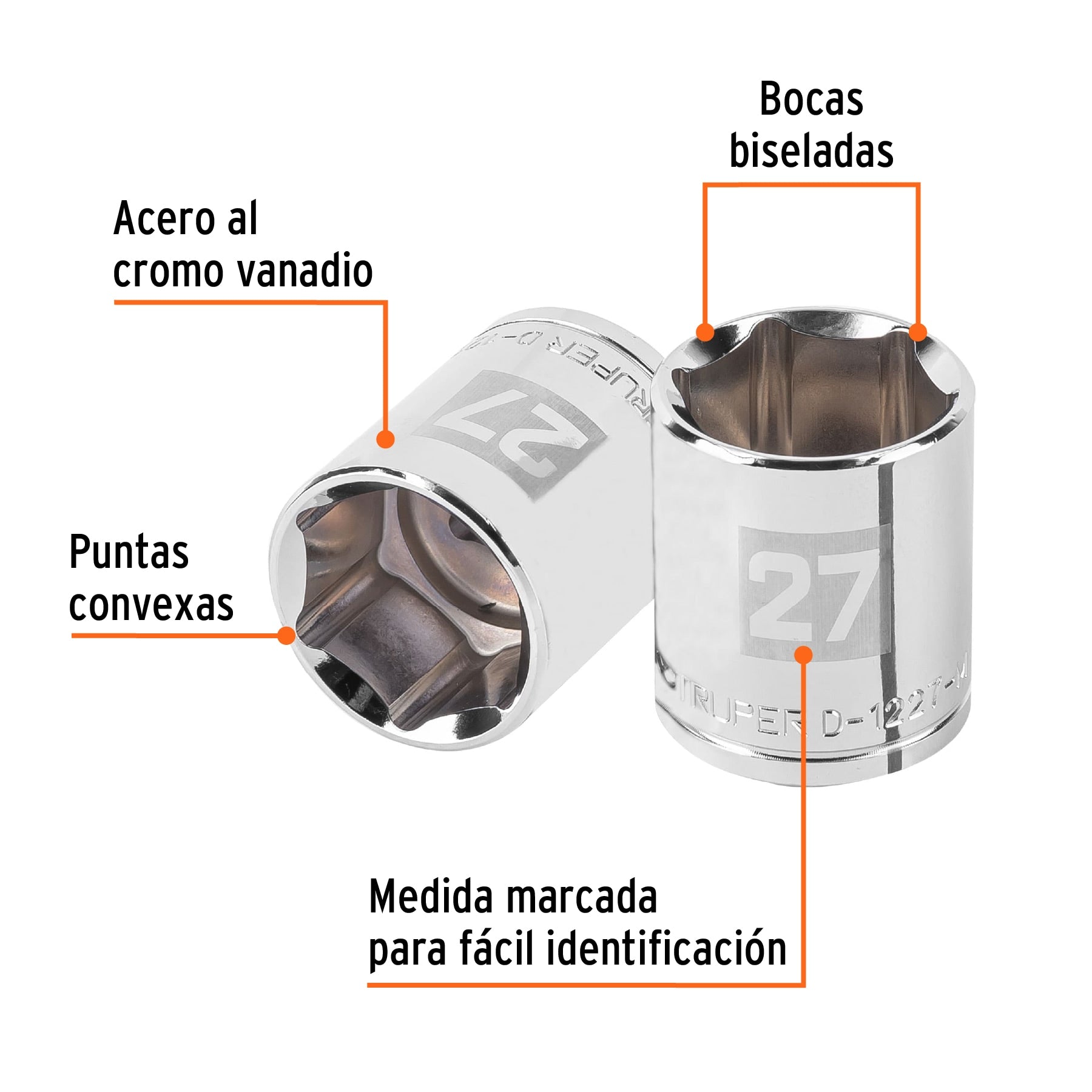 Dado de 27 mm, 6 puntas, cuadro 1/2", Truper