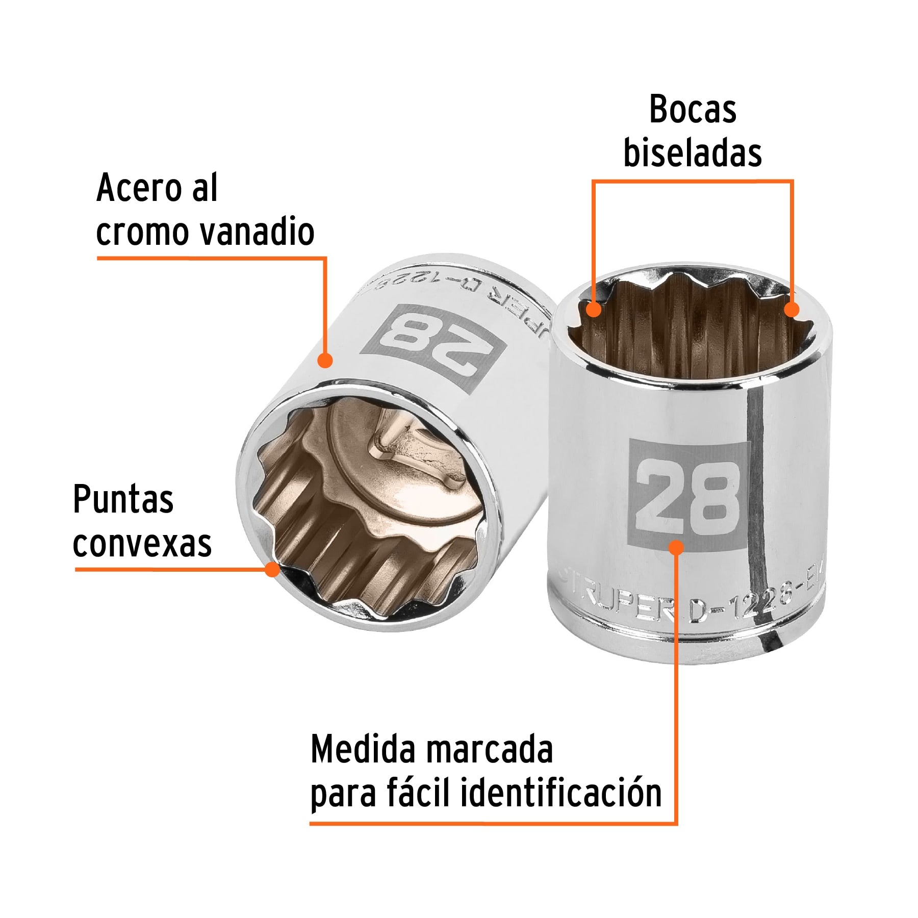 Dado de 28 mm, 12 puntas, cuadro 1/2", Truper