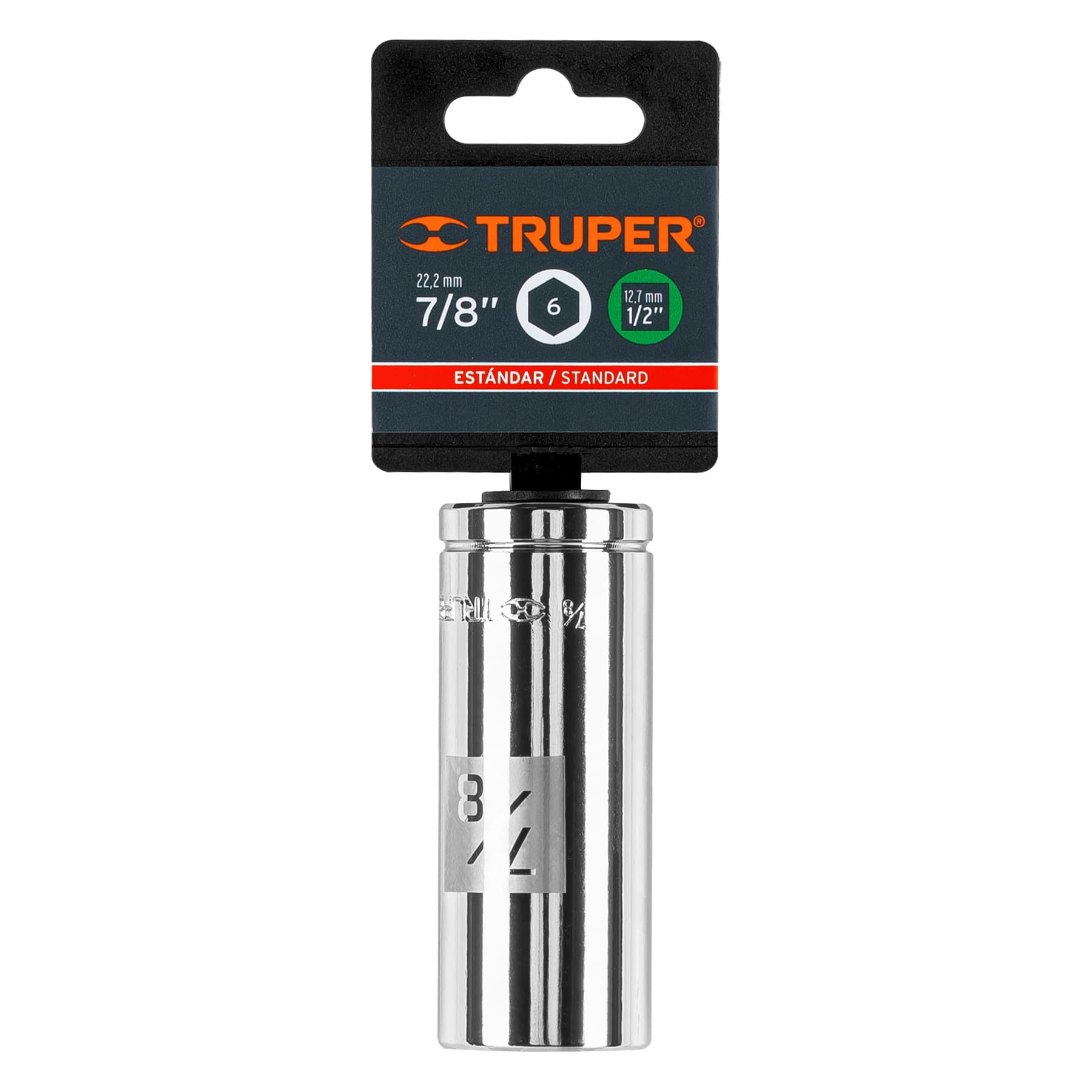 Dado largo de 7/8", 6 puntas, cuadro 1/2", Truper