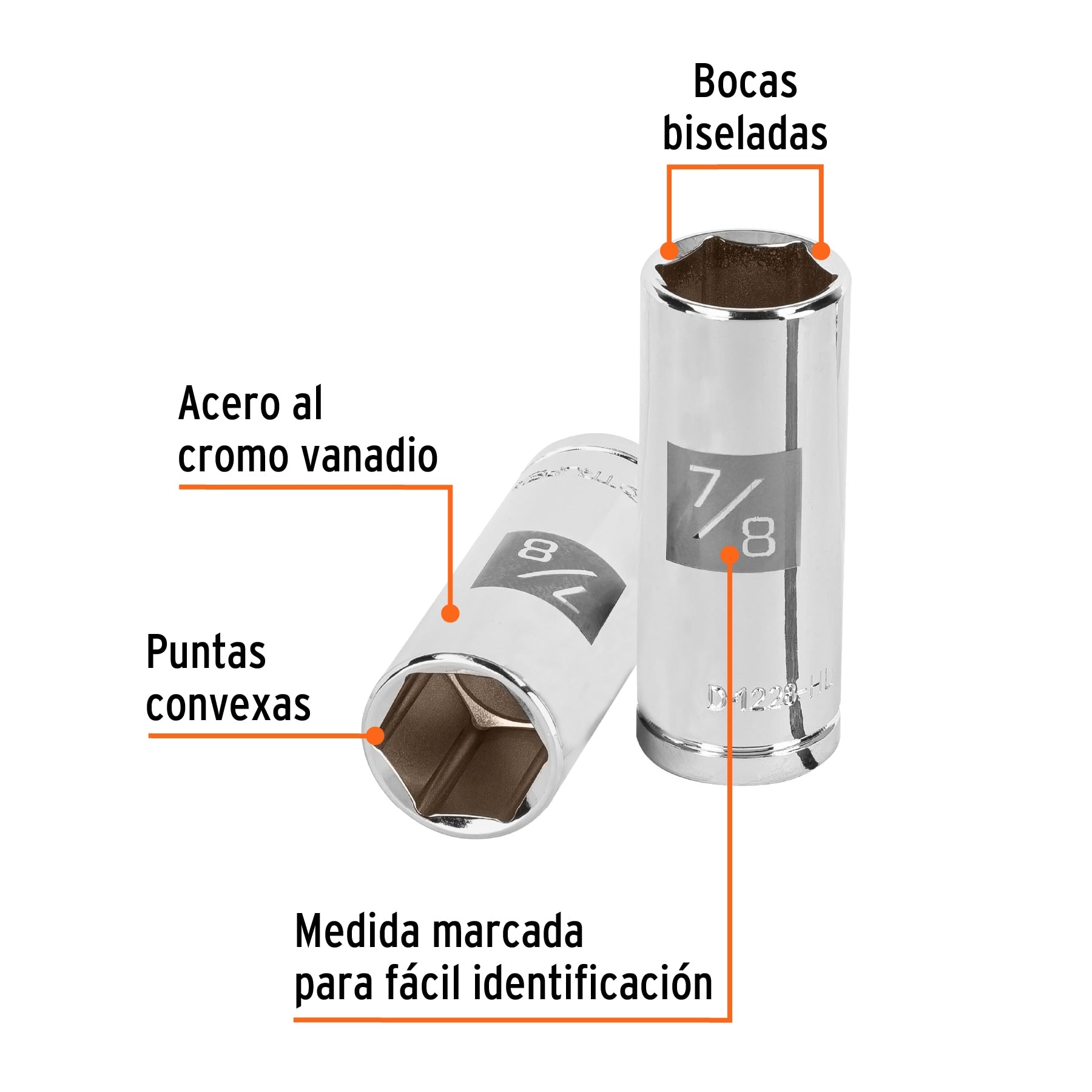 Dado largo de 7/8", 6 puntas, cuadro 1/2", Truper