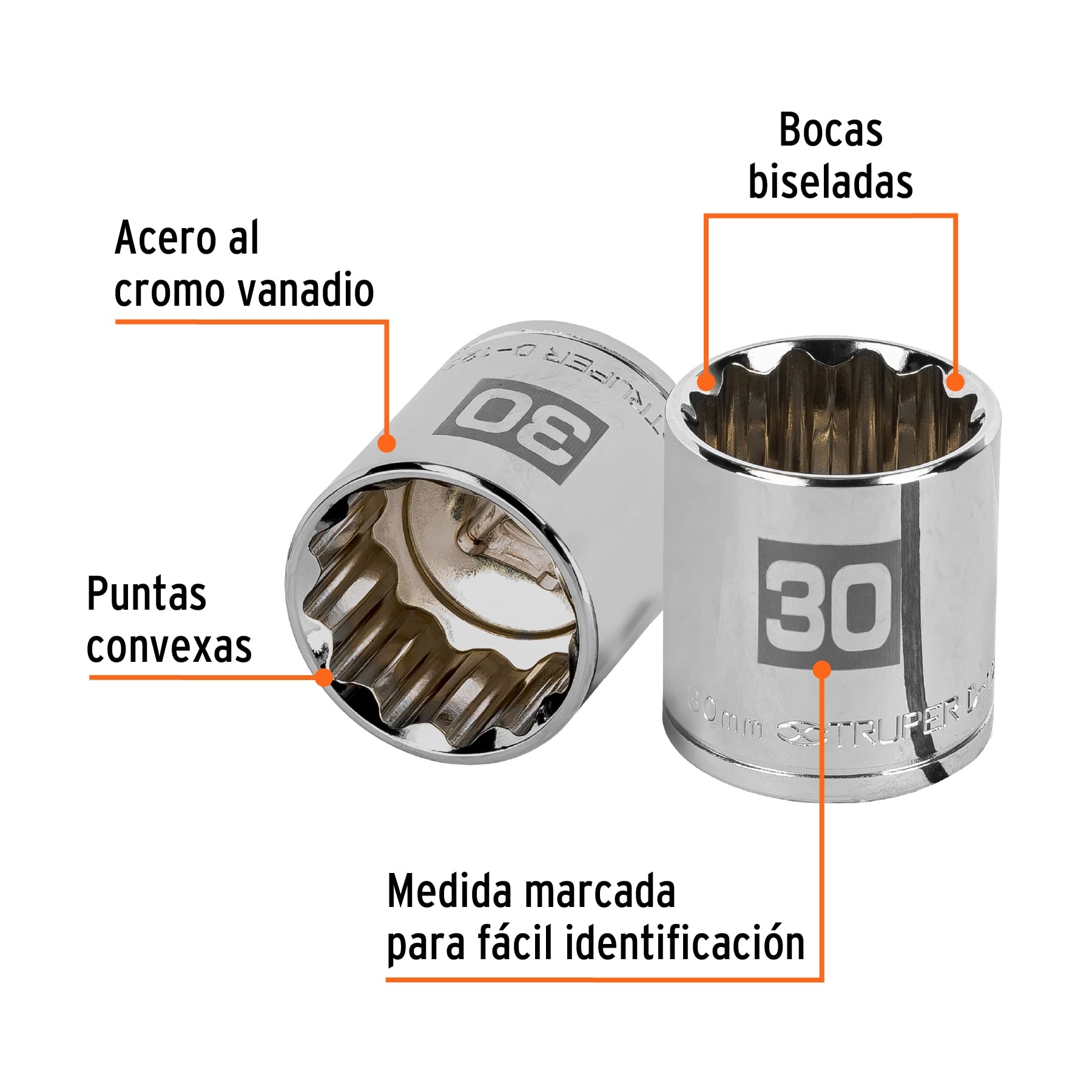 Dado de 30 mm, 12 puntas, cuadro 1/2", Truper