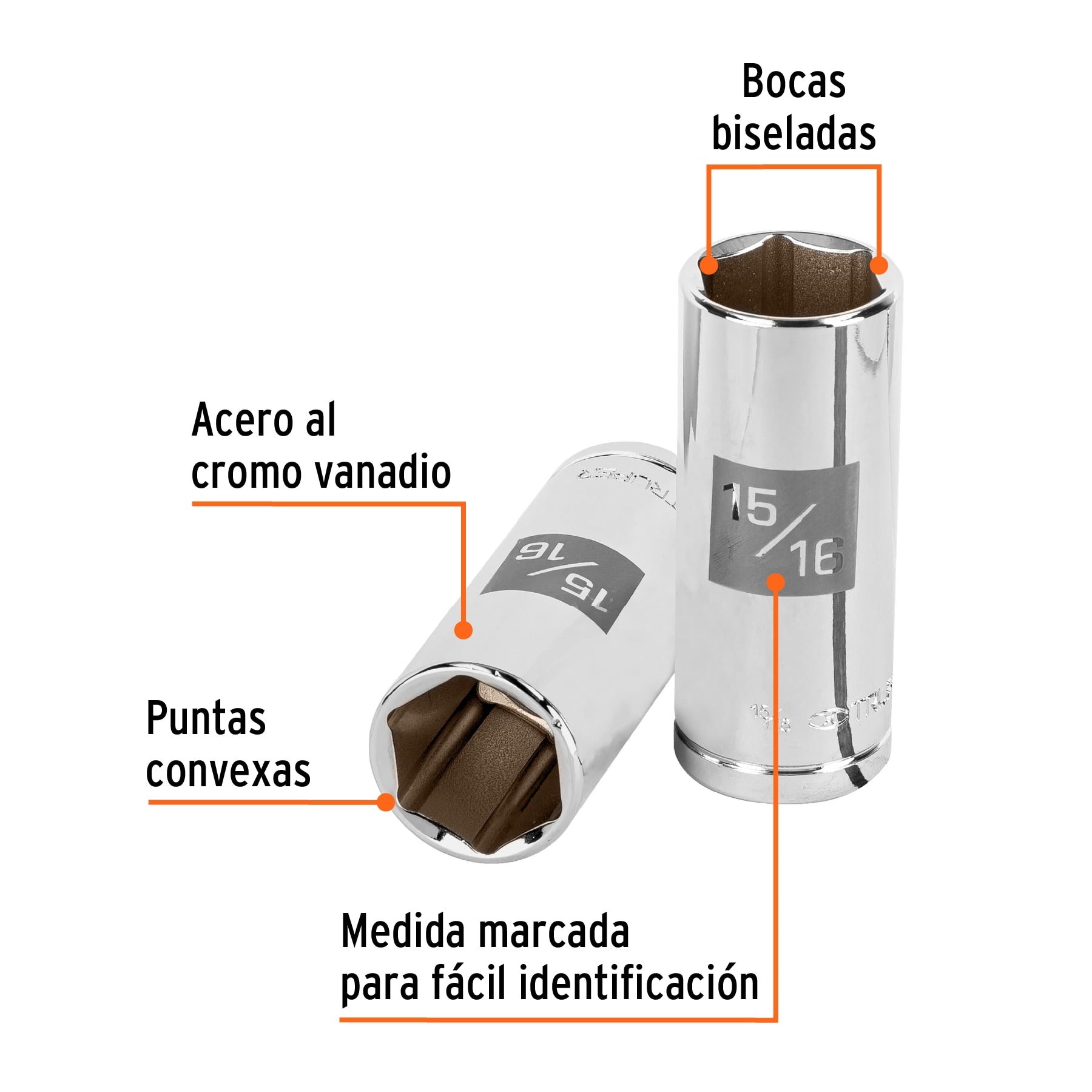 Dado largo de 15/16", 6 puntas, cuadro 1/2", Truper