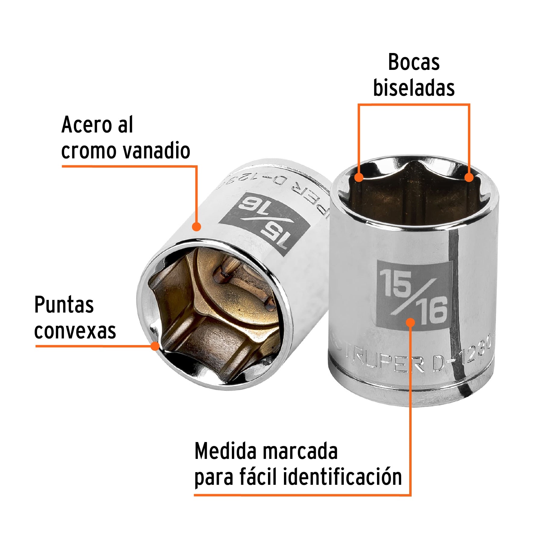 Dado de 15/16", 6 puntas, cuadro 1/2", Truper