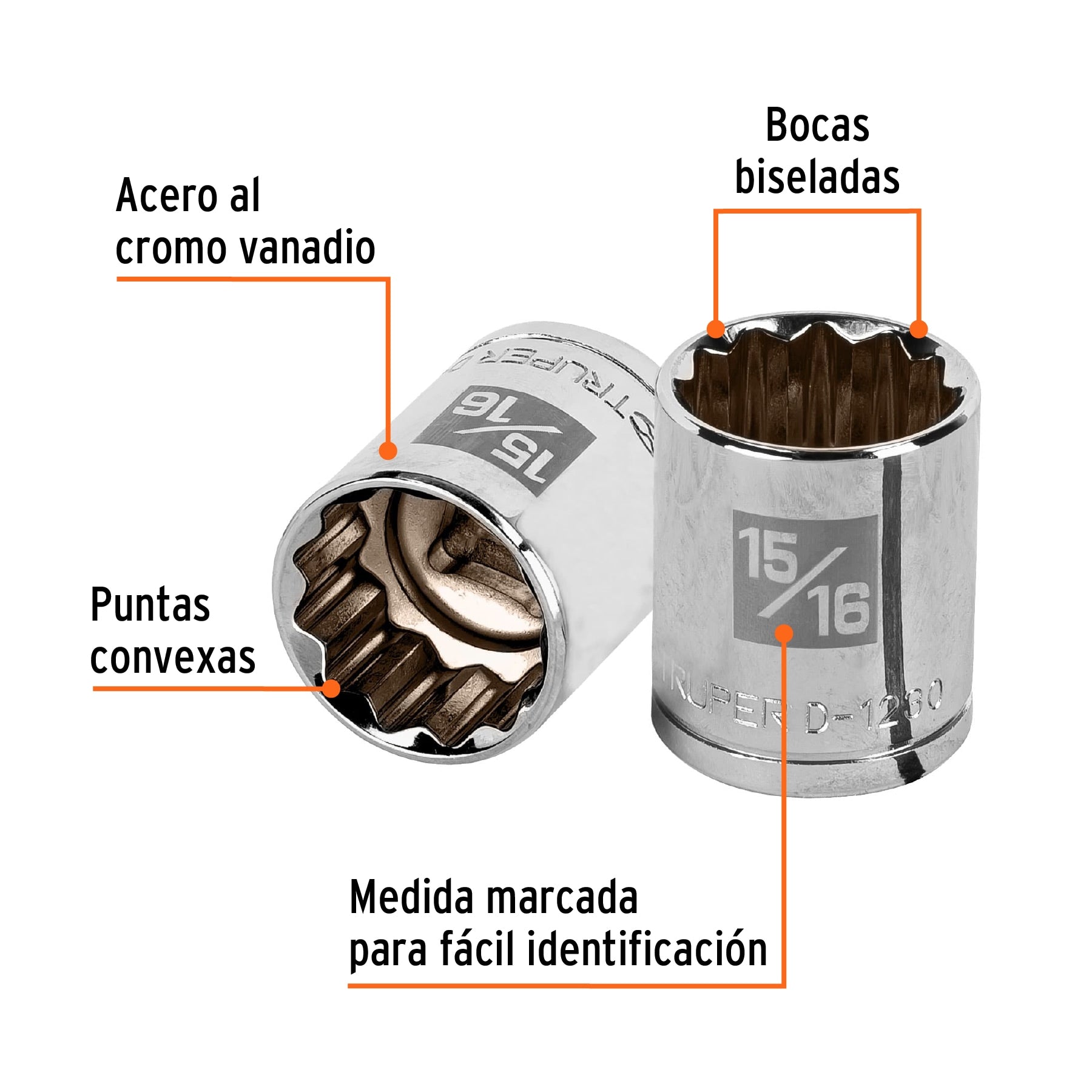 Dado de 15/16", 12 puntas, cuadro 1/2", Truper