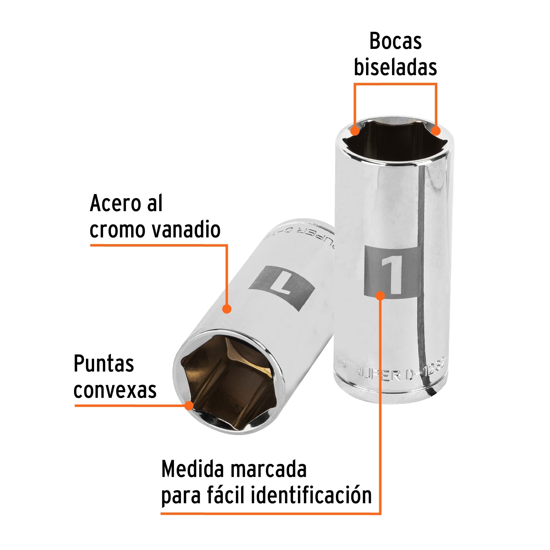 Dado largo de 1", 6 puntas, cuadro 1/2", Truper