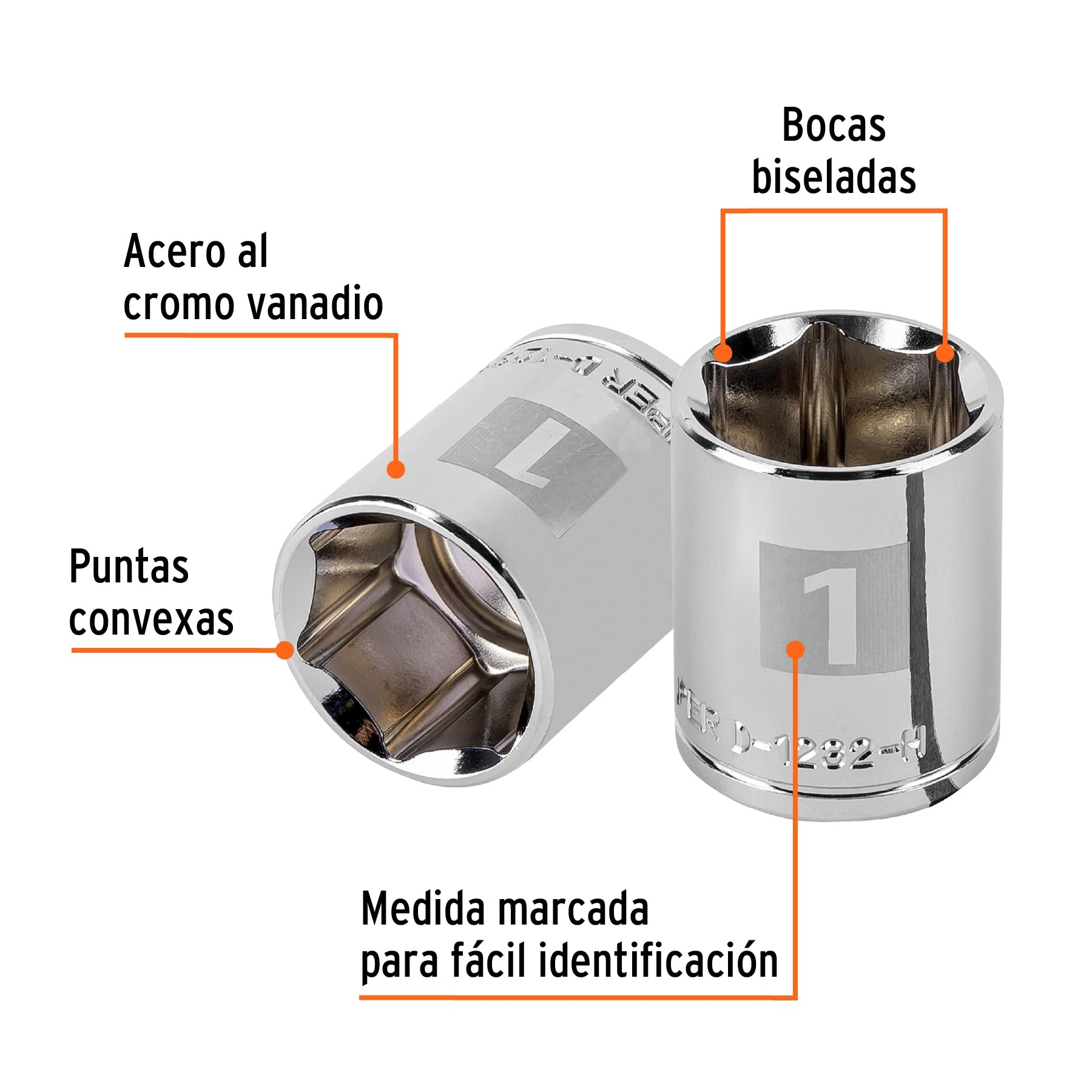 Dado de 1", 6 puntas, cuadro 1/2", Truper