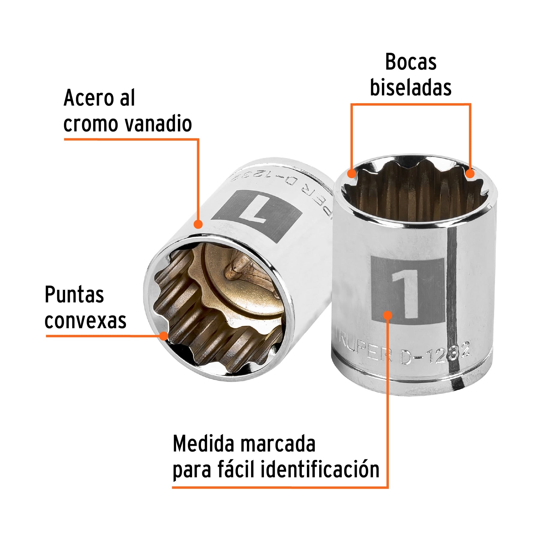 Dado de 1", 12 puntas, cuadro 1/2", Truper