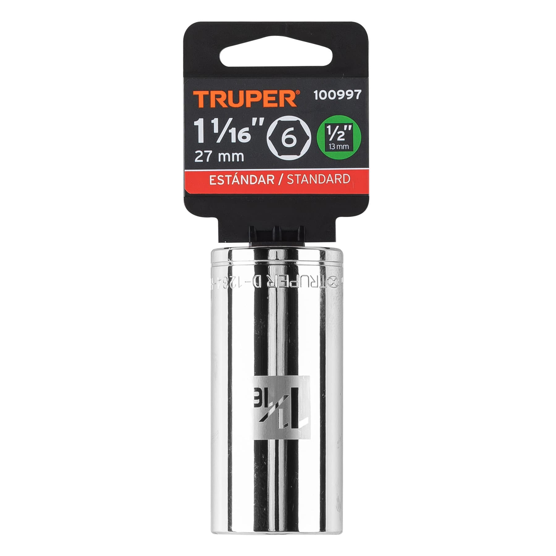 Dado largo de 1-1/16", 6 puntas, cuadro 1/2", Truper