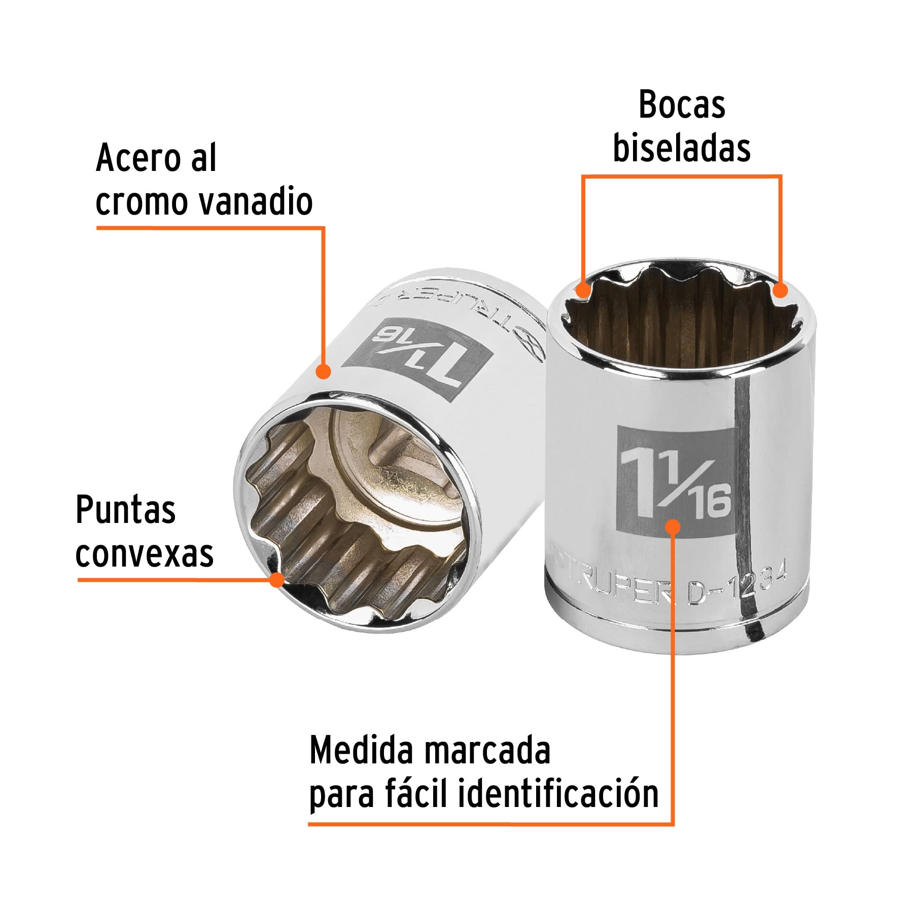 Dado de 1-1/16", 12 puntas, cuadro 1/2", Truper