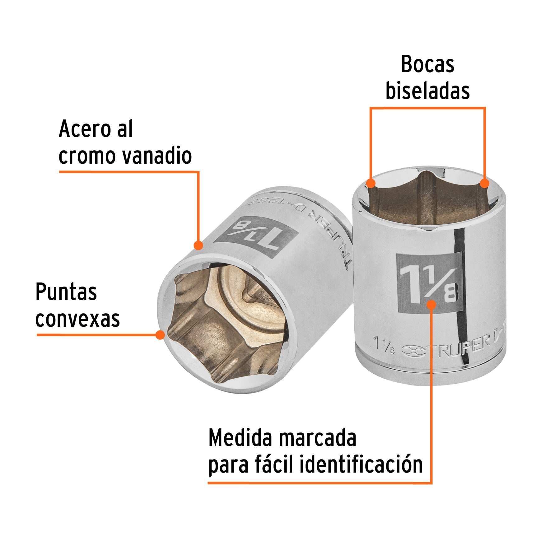 Dado de 1-1/8", 6 puntas, cuadro 1/2", Truper